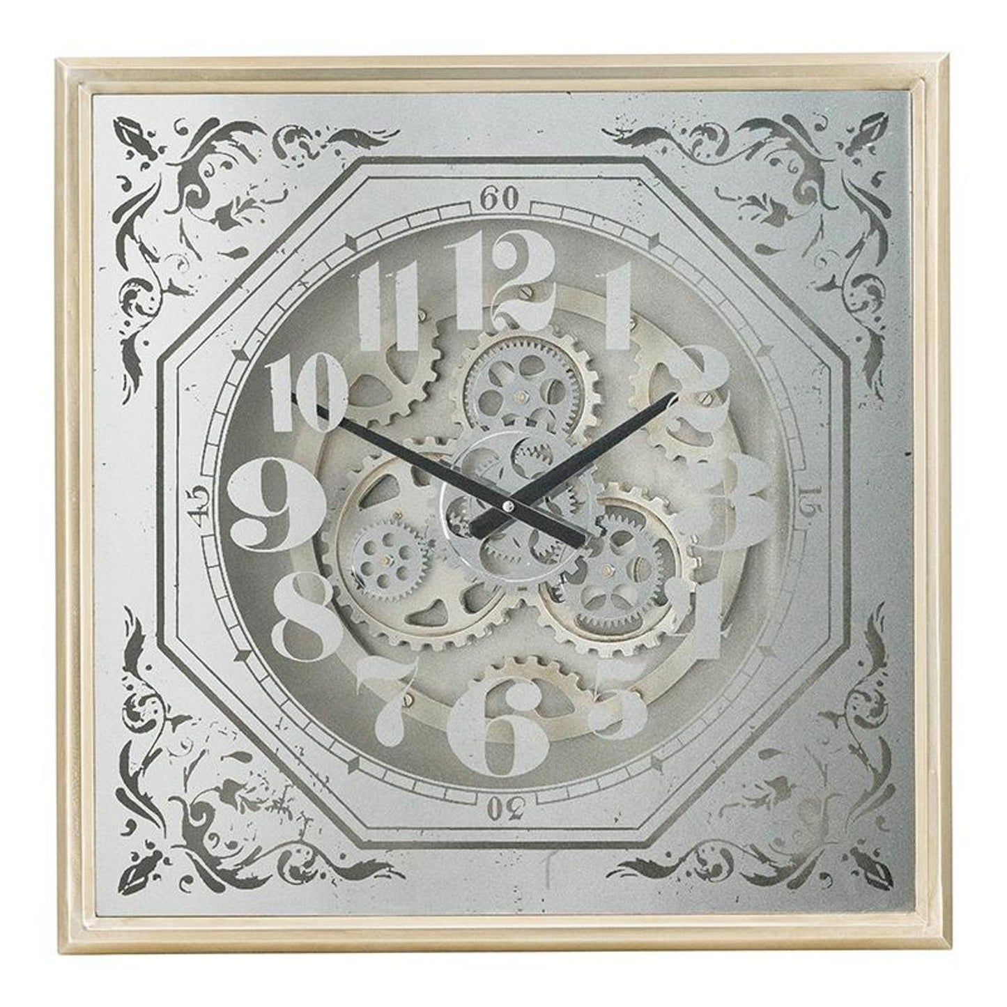 24" Square Gold and Silver Wood and Mirror Exposed Gear Wall Clock-0