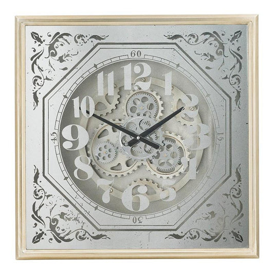 24" Square Gold and Silver Wood and Mirror Exposed Gear Wall Clock-0