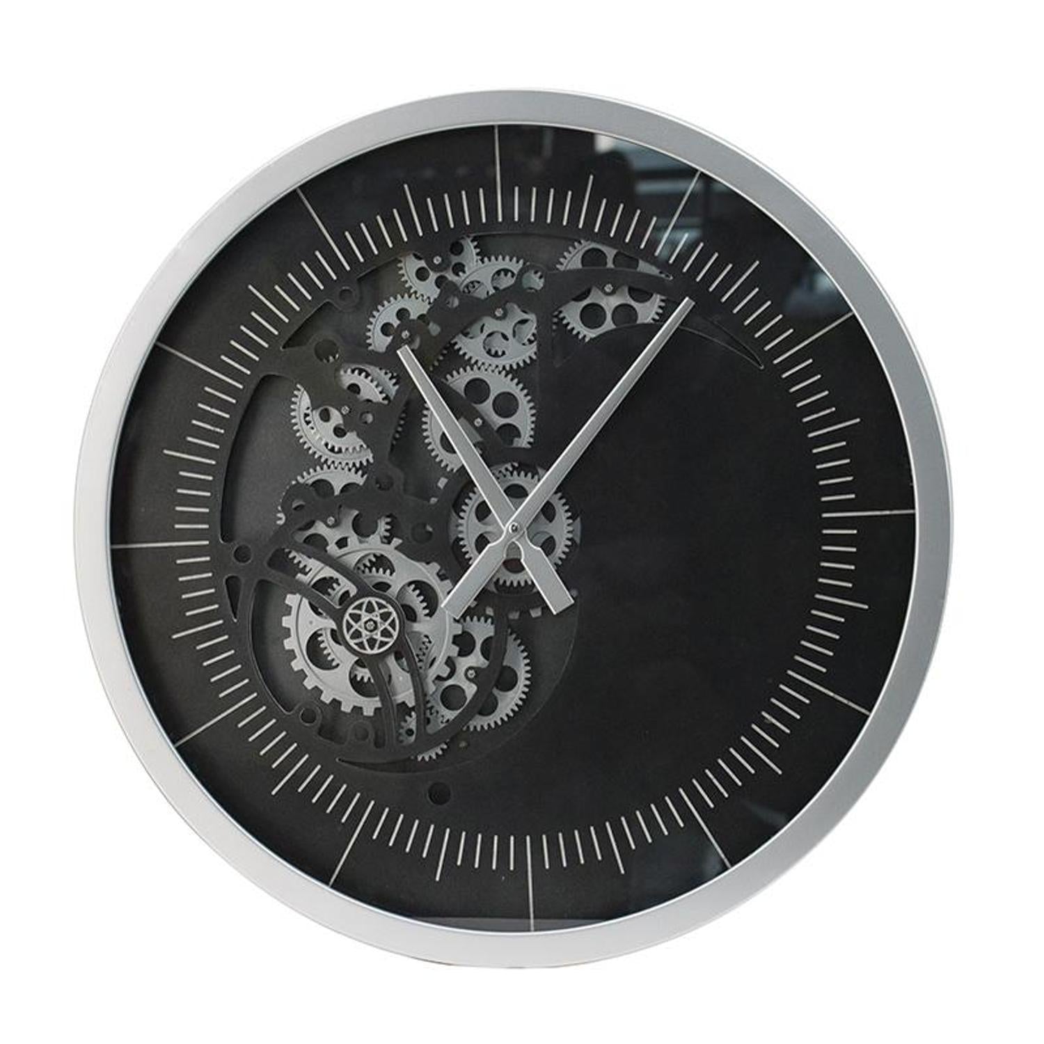 23" Circle Black and Silver Wood and Glass Analog Wall Clock-0