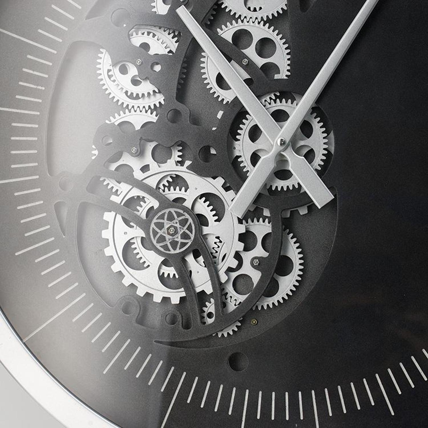 23" Circle Black and Silver Wood and Glass Analog Wall Clock-5