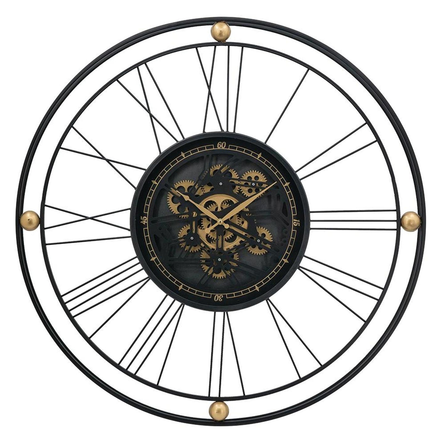 32" Circle Black and Gold Metal and Glass Analog Exposed Gear Wall Clock-0