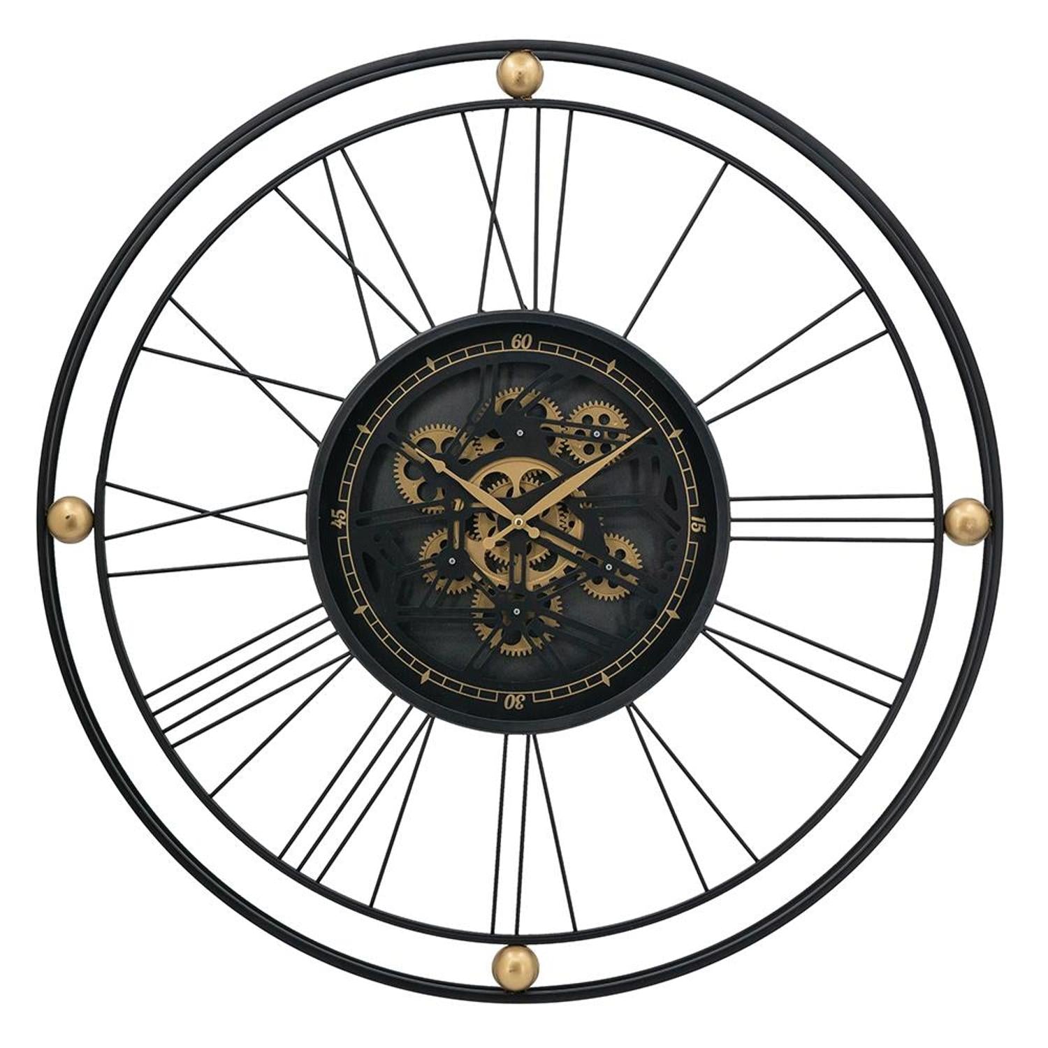 32" Circle Black and Gold Metal and Glass Analog Exposed Gear Wall Clock-0