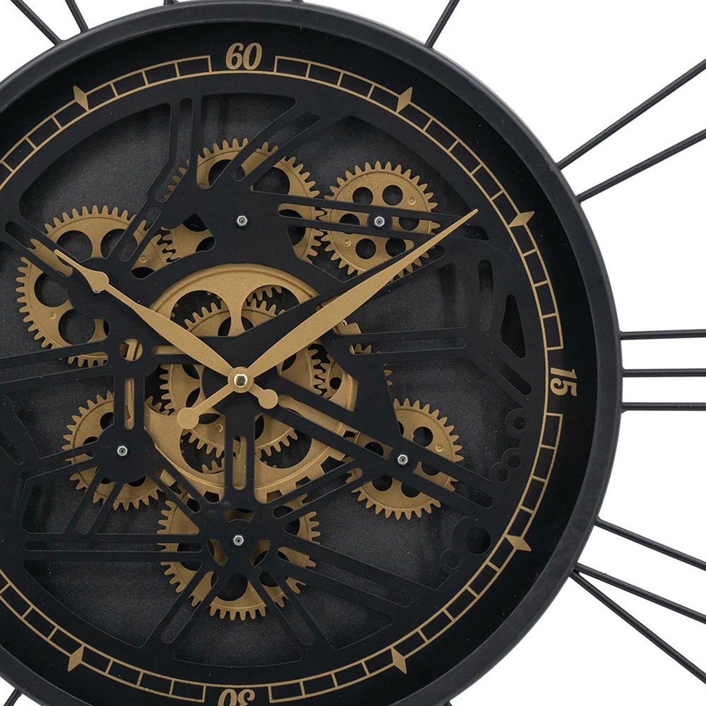 32" Circle Black and Gold Metal and Glass Analog Exposed Gear Wall Clock-7