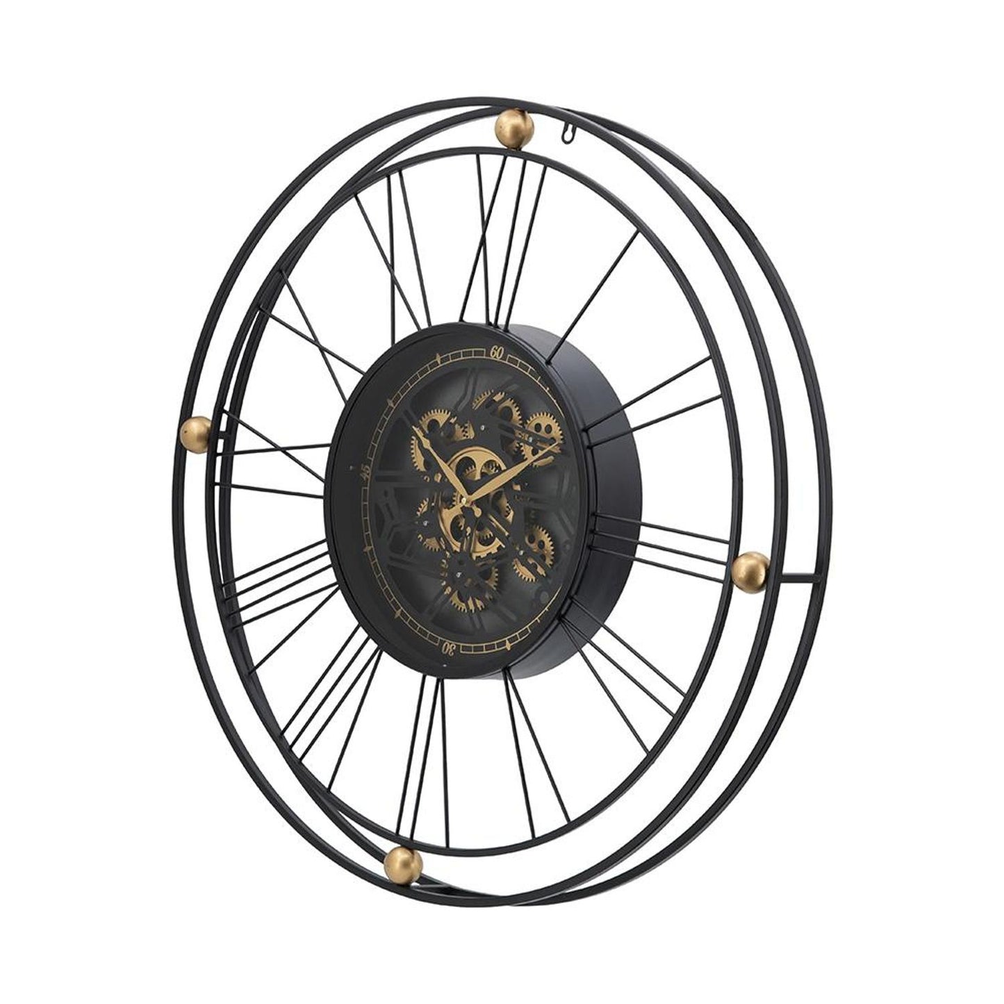 32" Circle Black and Gold Metal and Glass Analog Exposed Gear Wall Clock-4