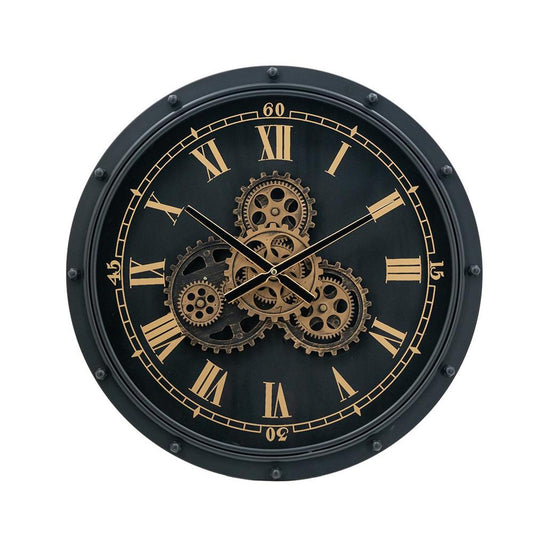 20" Circle Black and Gold Metal and Glass Analog Wall Clock-0
