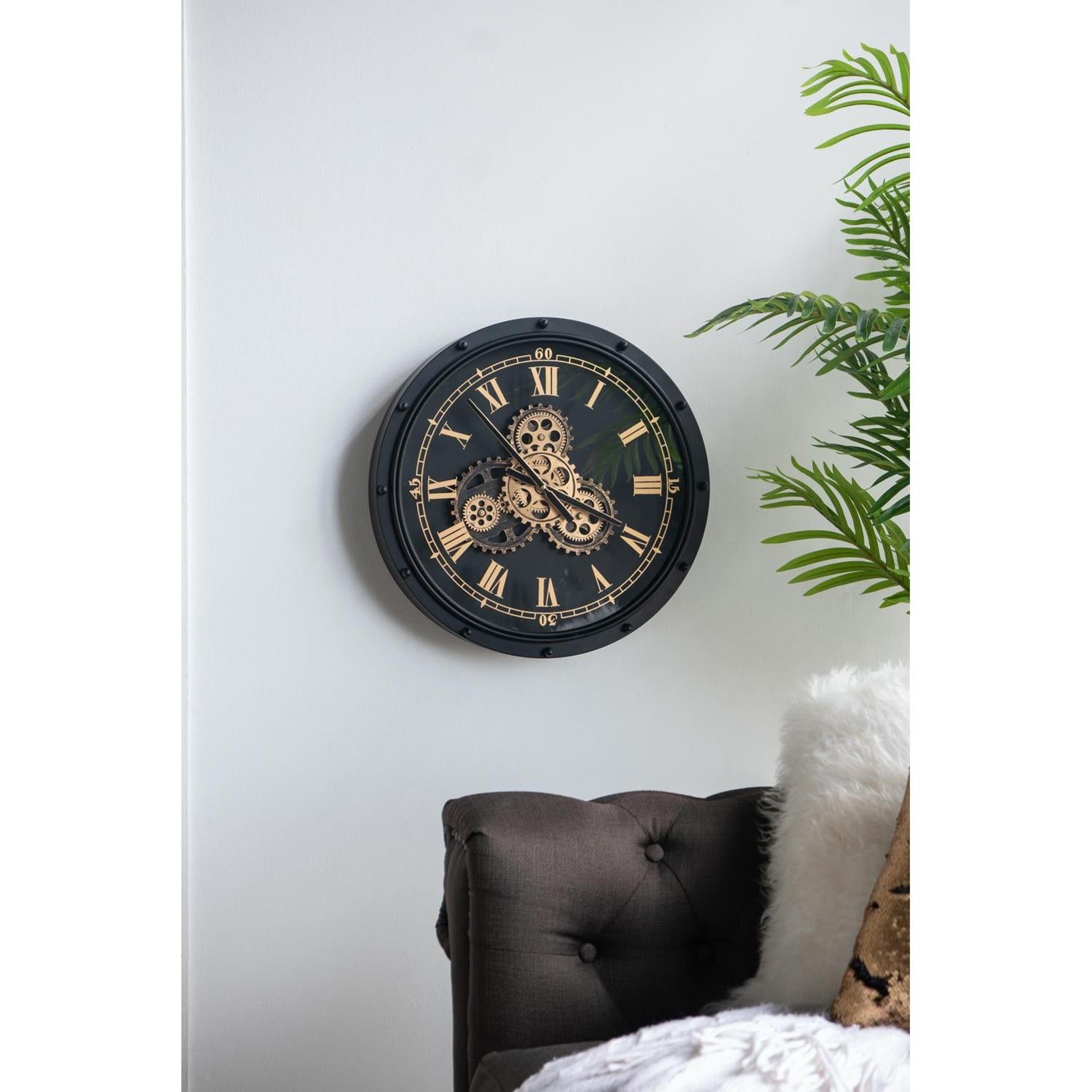 20" Circle Black and Gold Metal and Glass Analog Wall Clock-7