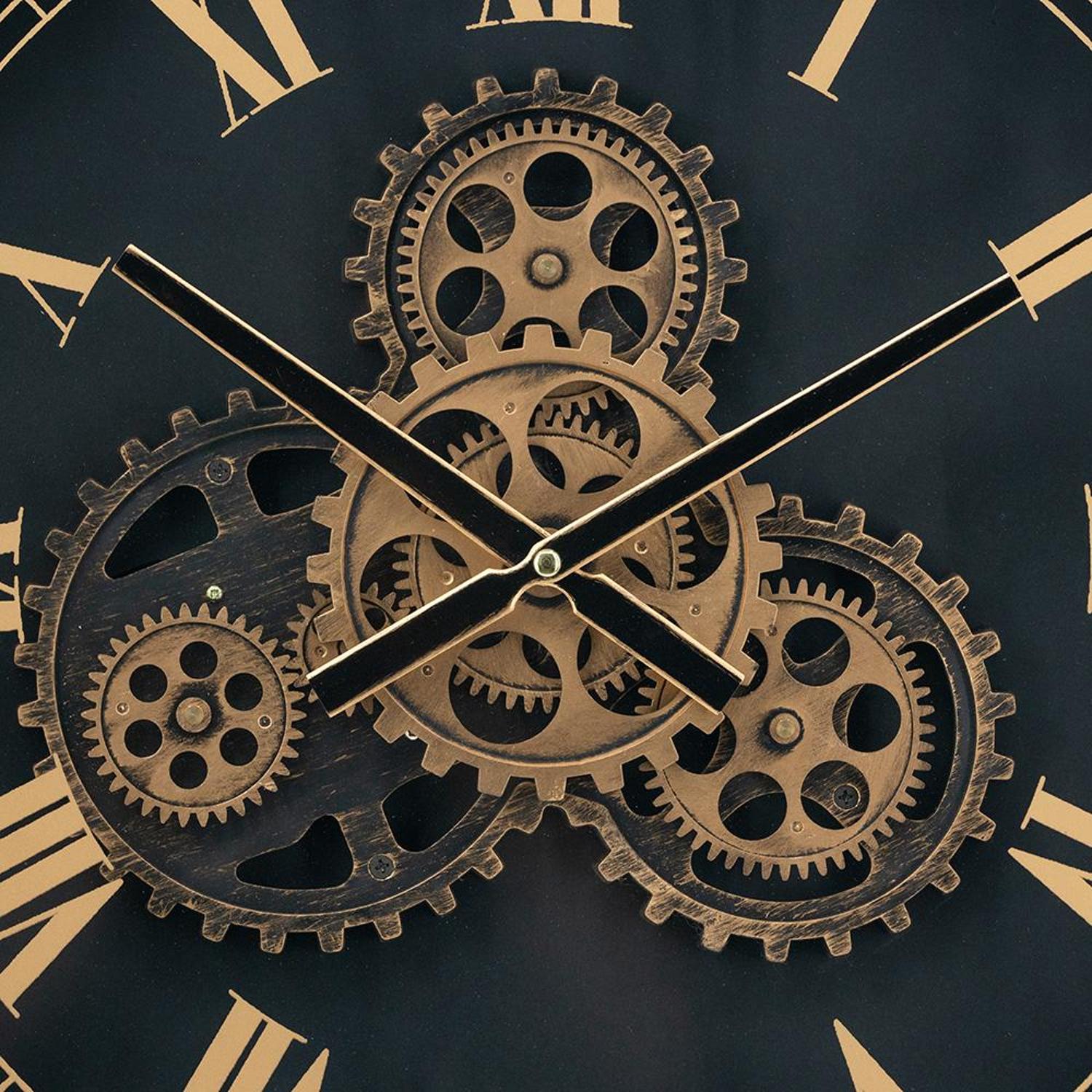 20" Circle Black and Gold Metal and Glass Analog Wall Clock-6