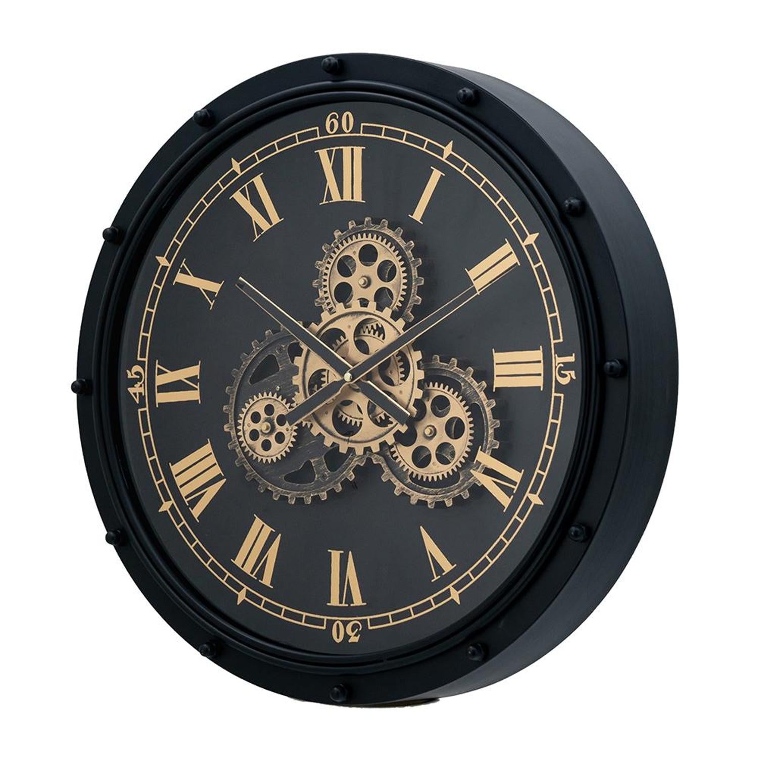 20" Circle Black and Gold Metal and Glass Analog Wall Clock-5