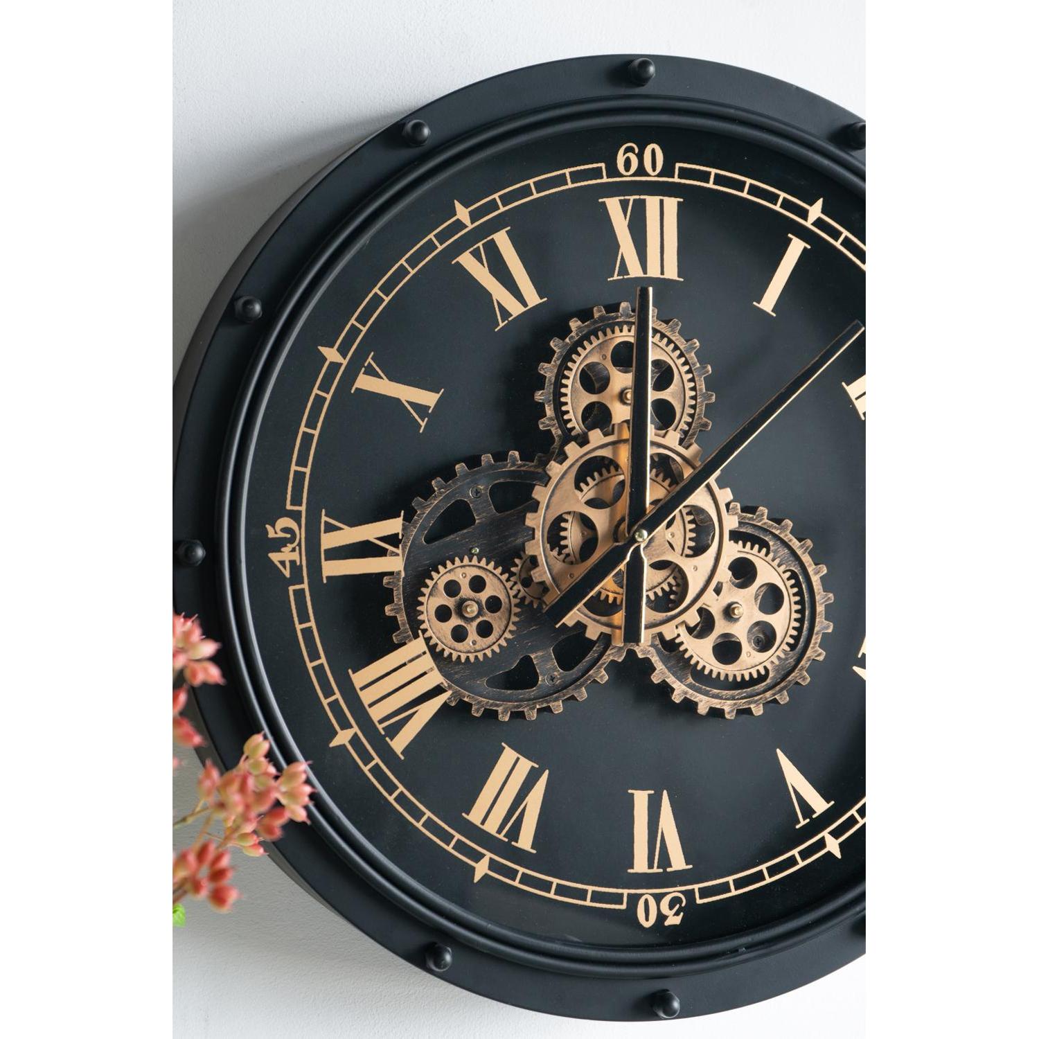 20" Circle Black and Gold Metal and Glass Analog Wall Clock-3