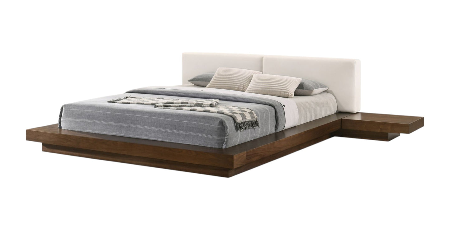 Walnut and White Wood And Faux Leather King Bed Frame With Attached Nightstands-2