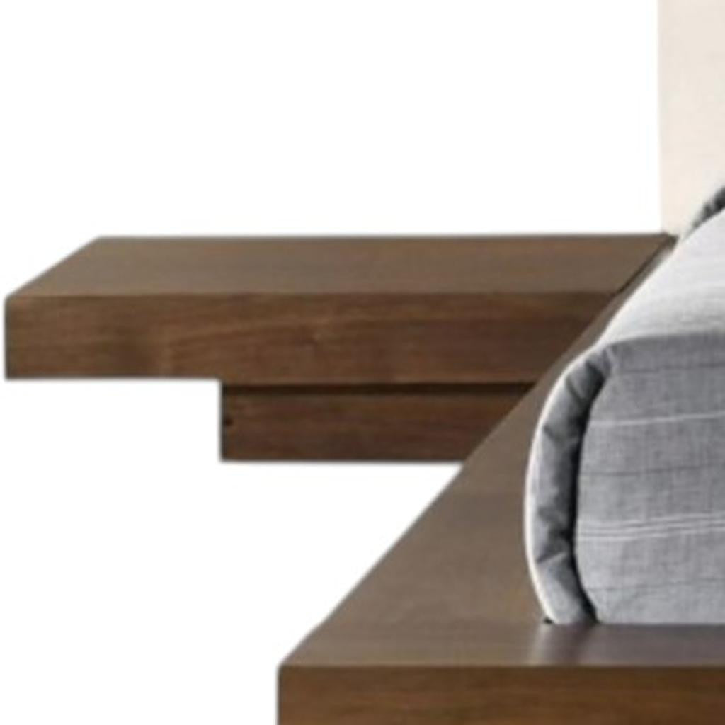 Walnut and White Wood And Faux Leather King Bed Frame With Attached Nightstands-3