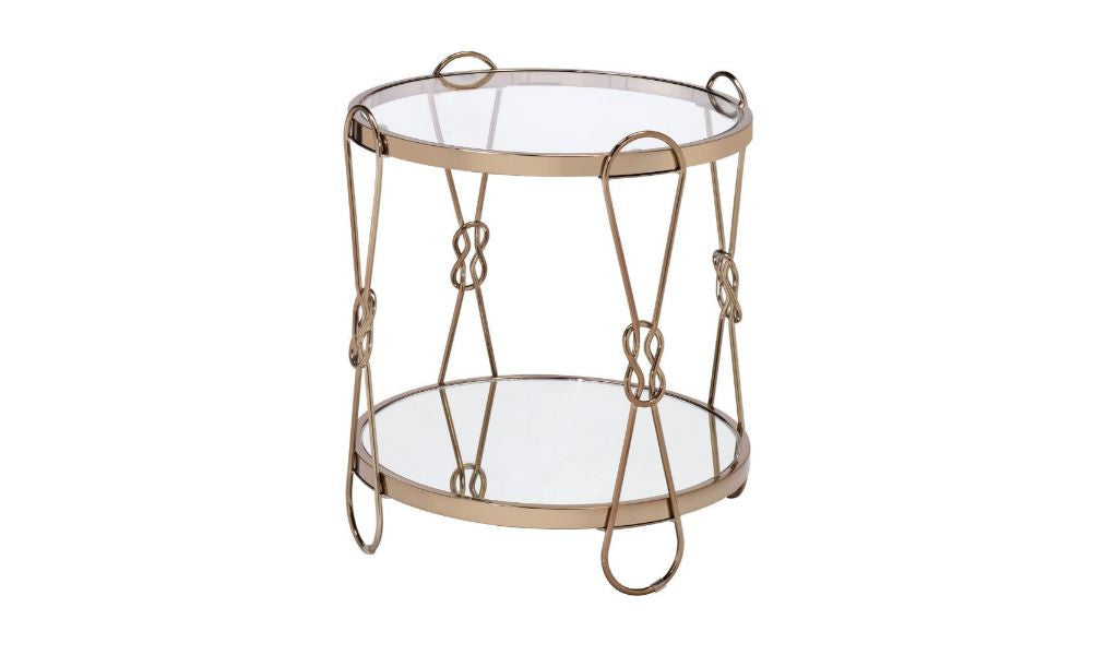 23" Gold Mirrored And Metal Round End Table With Shelf-0