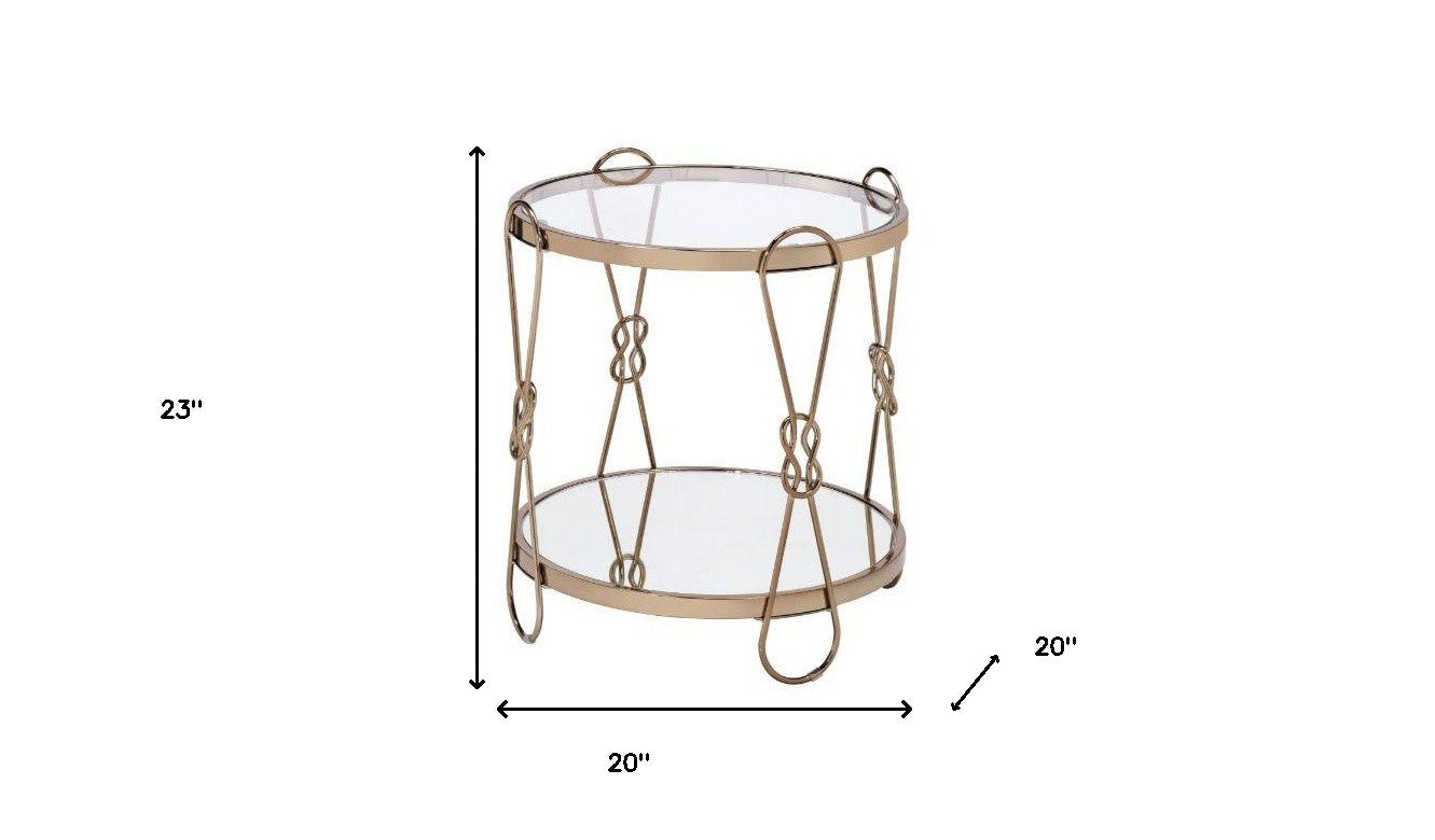 23" Gold Mirrored And Metal Round End Table With Shelf-4