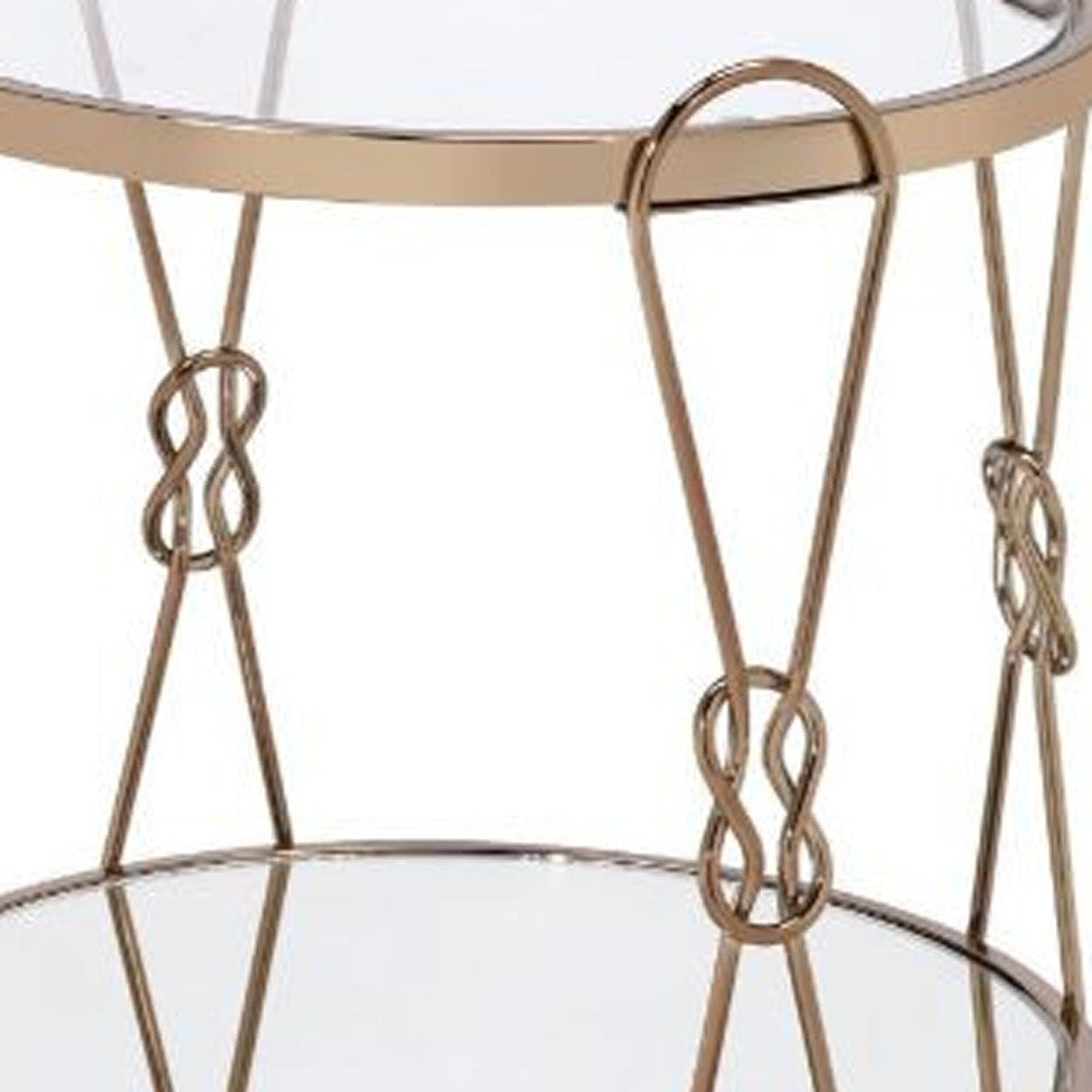 23" Gold Mirrored And Metal Round End Table With Shelf-2