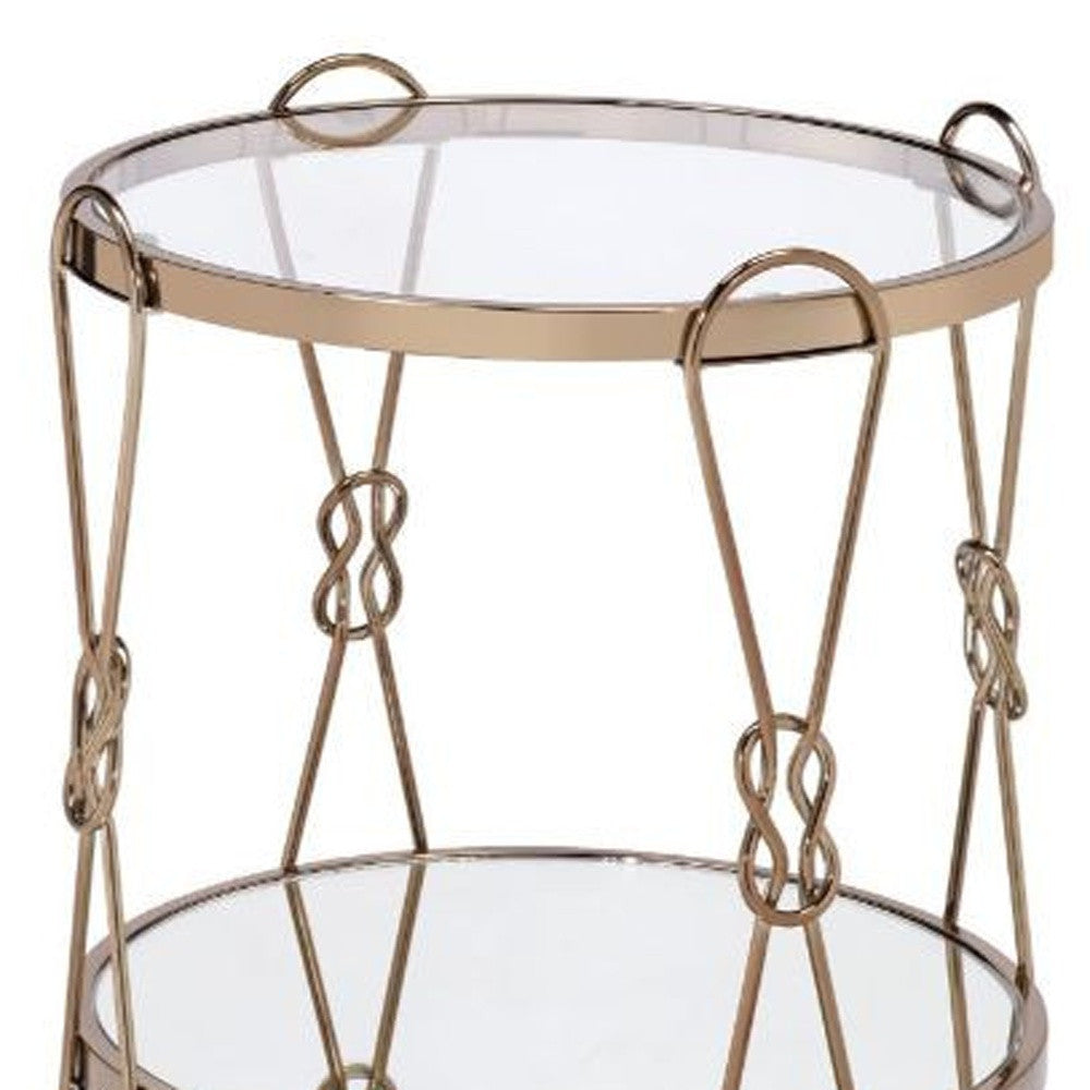 23" Gold Mirrored And Metal Round End Table With Shelf-3
