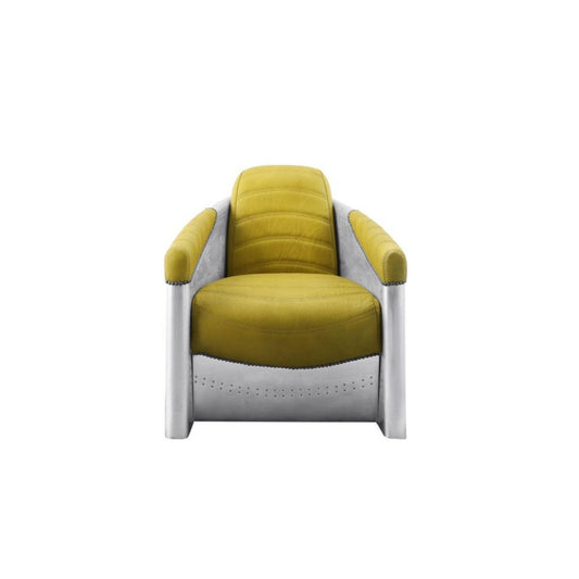 28" Yellow and Steel Blue Top Grain Leather Barrel Chair-0