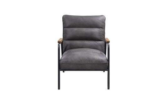 26" Gray and Black Top Grain Leather Tufted Lounge Chair-0