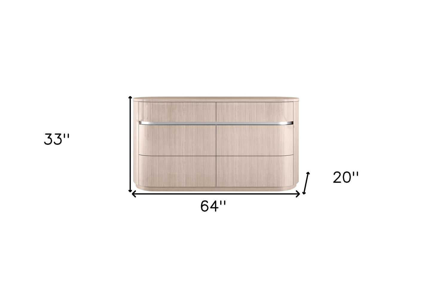 64" Beige Six Drawer Double Dresser-3