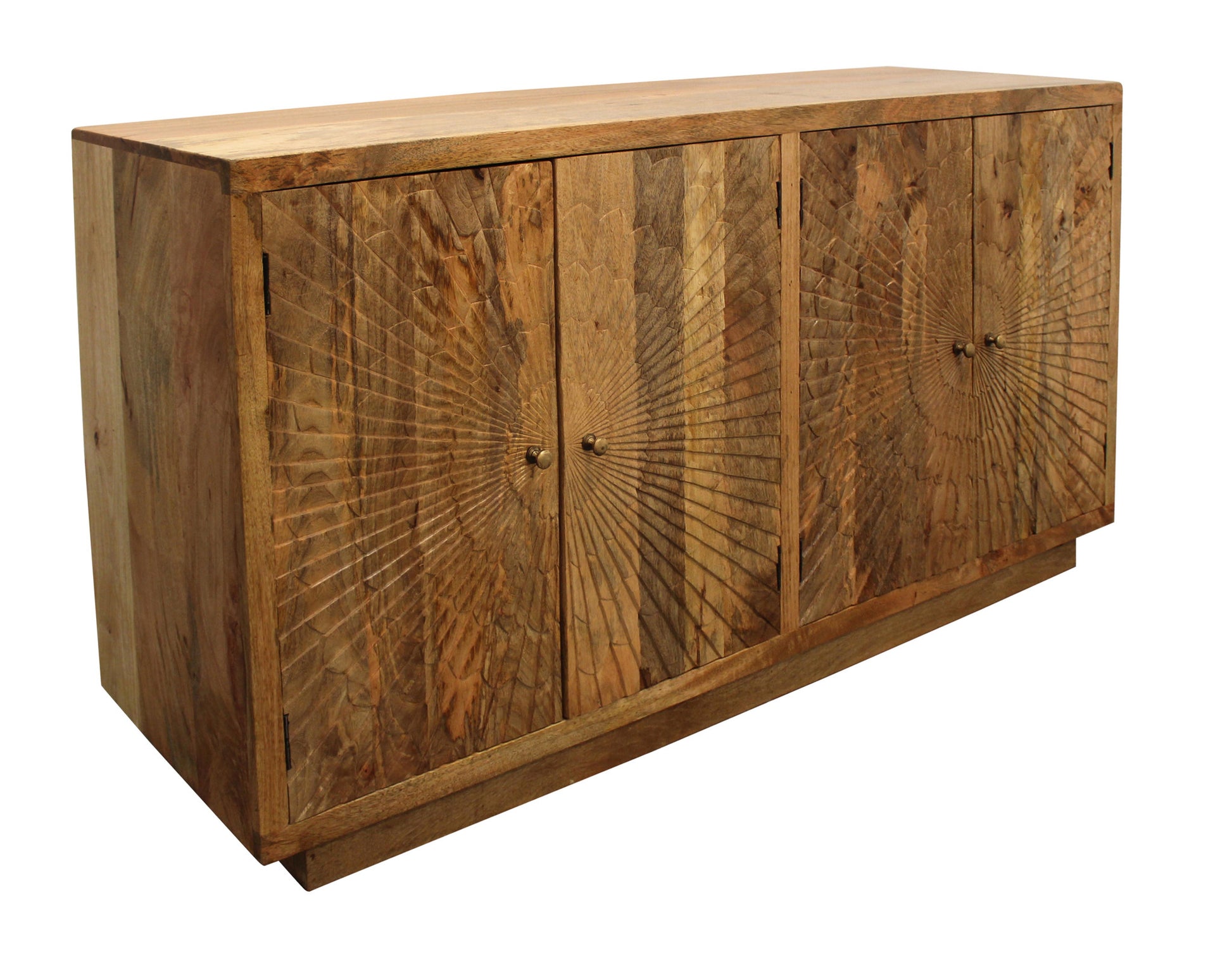 72" Natural Distressed Solid Wood Carved Geometric Sideboard with Four Doors-3