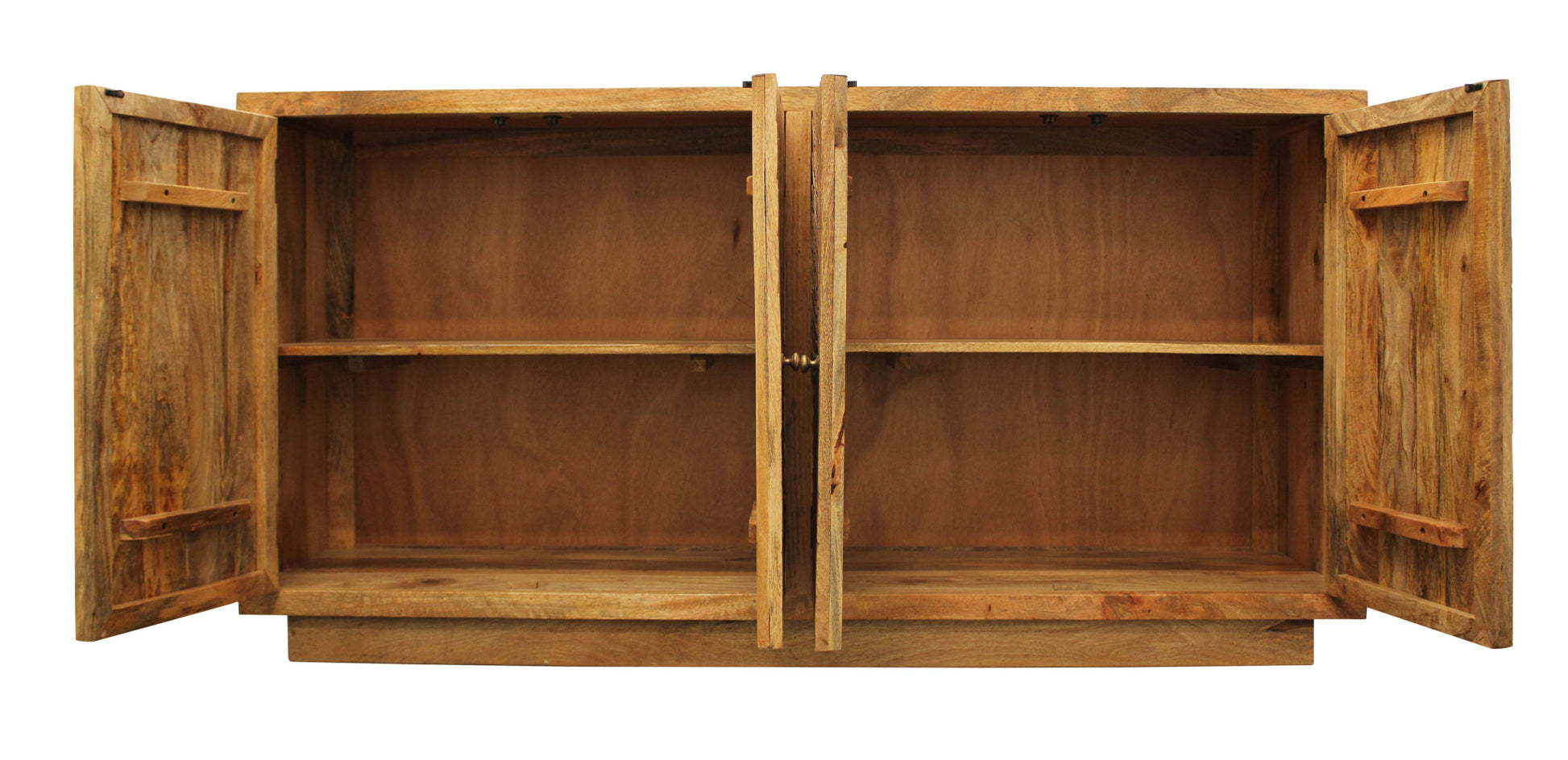 72" Natural Distressed Solid Wood Carved Geometric Sideboard with Four Doors-2