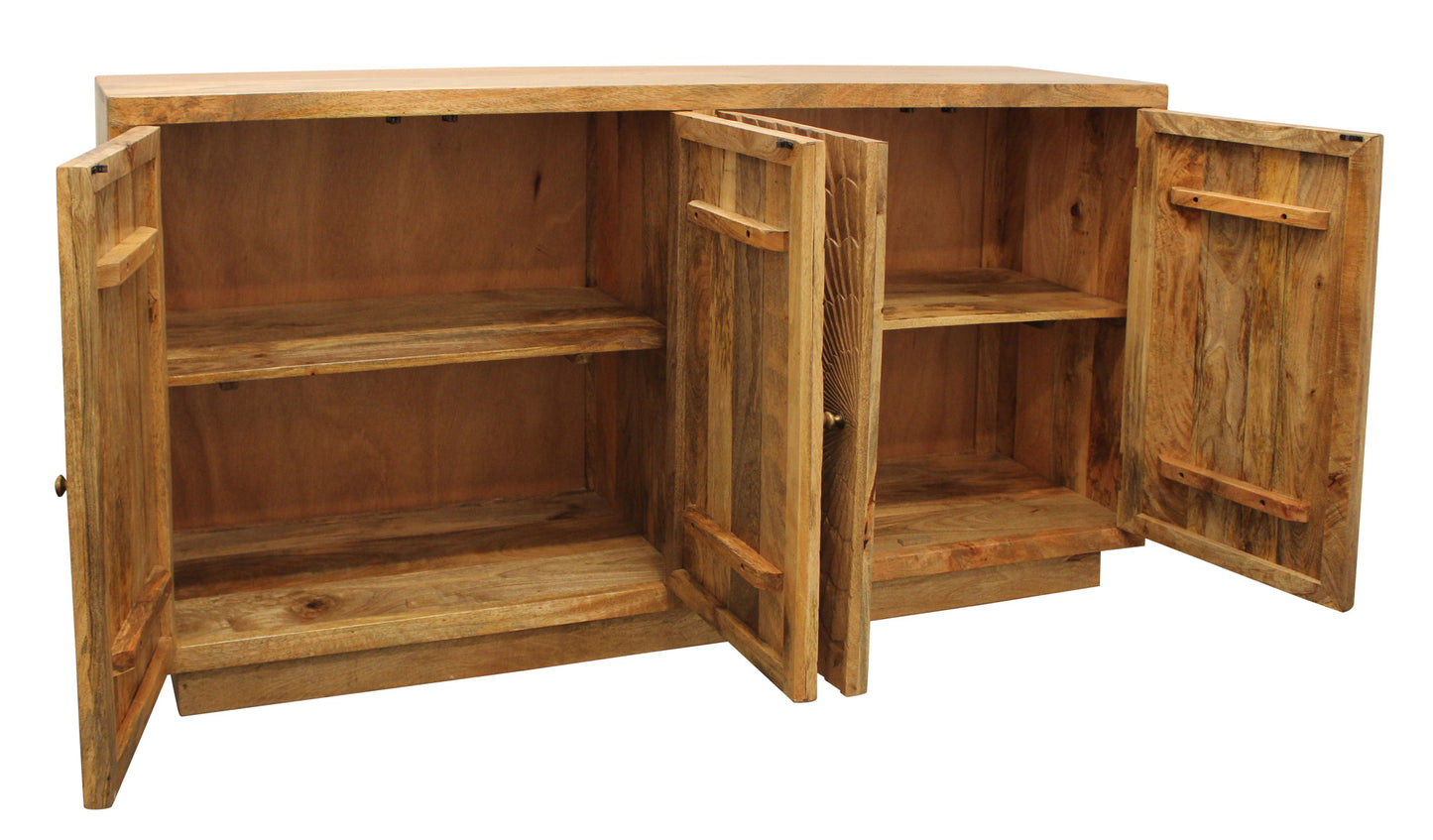 72" Natural Distressed Solid Wood Carved Geometric Sideboard with Four Doors-4