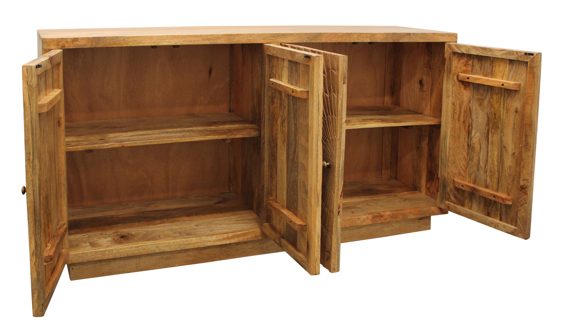 72" Natural Distressed Solid Wood Carved Geometric Sideboard with Four Doors-4