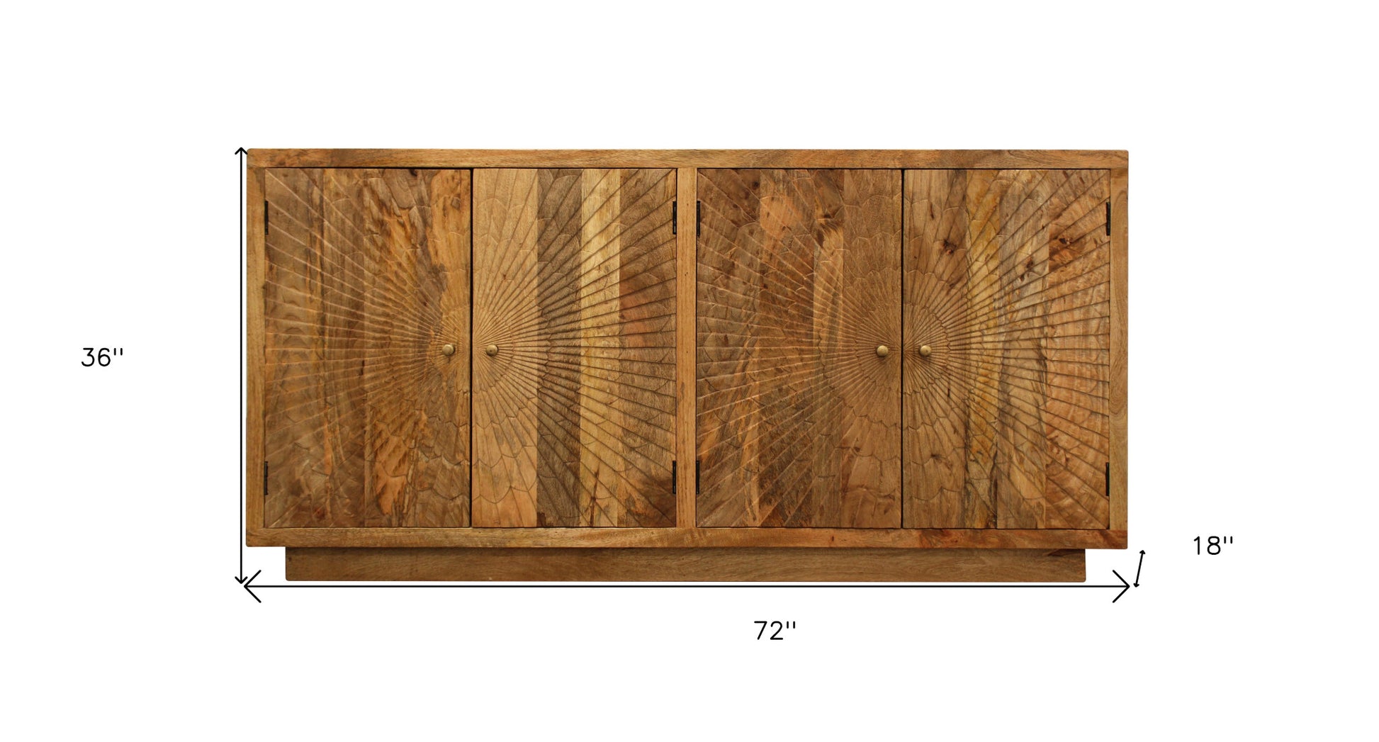 72" Natural Distressed Solid Wood Carved Geometric Sideboard with Four Doors-5