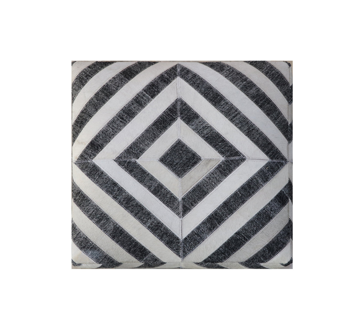 18" Dark Gray and Ivory Hair on Hide Cube Geometric Pouf Ottoman-3