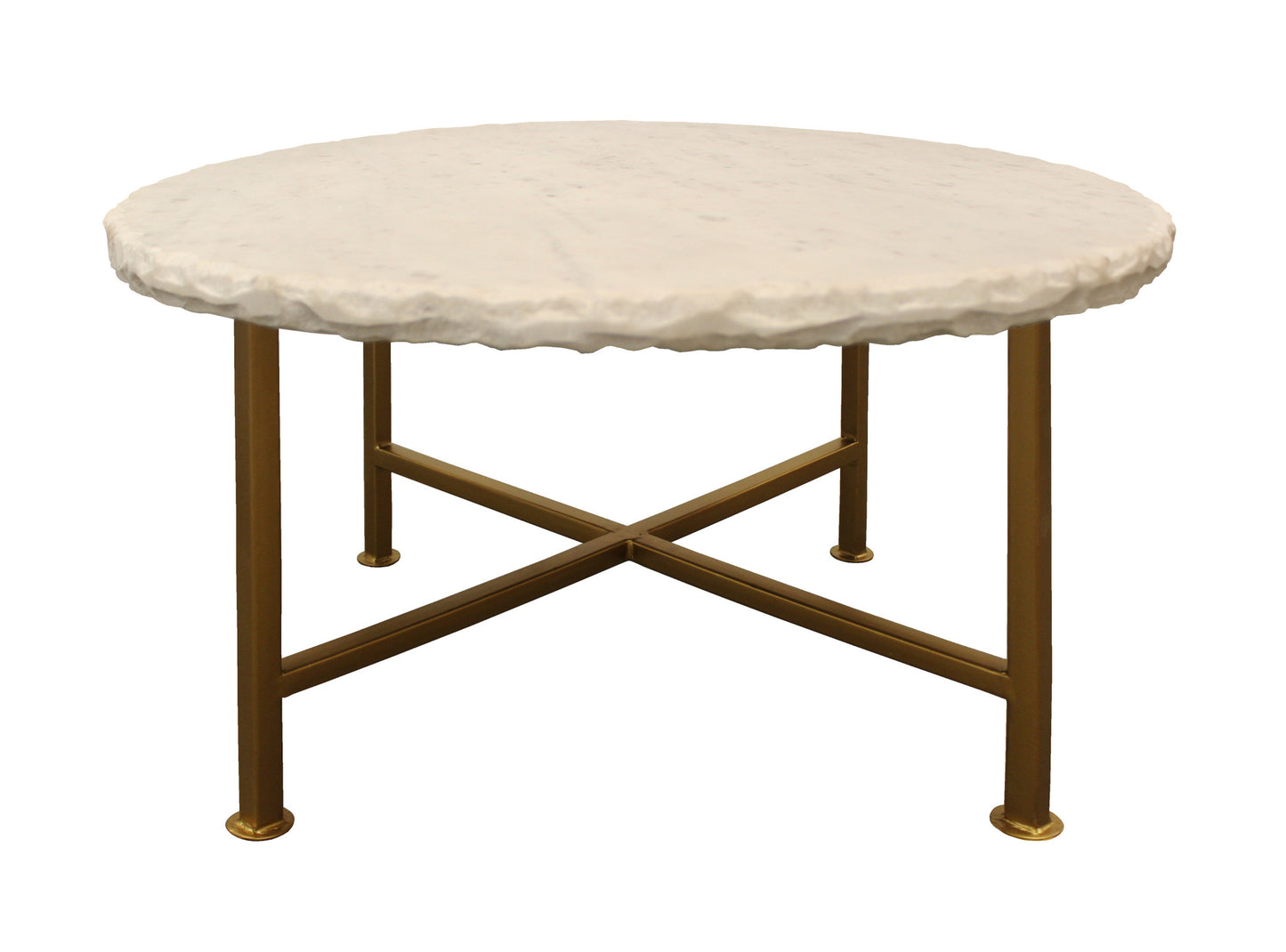 30" Ivory and Brass Genuine Marble and Iron Round Frame Coffee Table-2