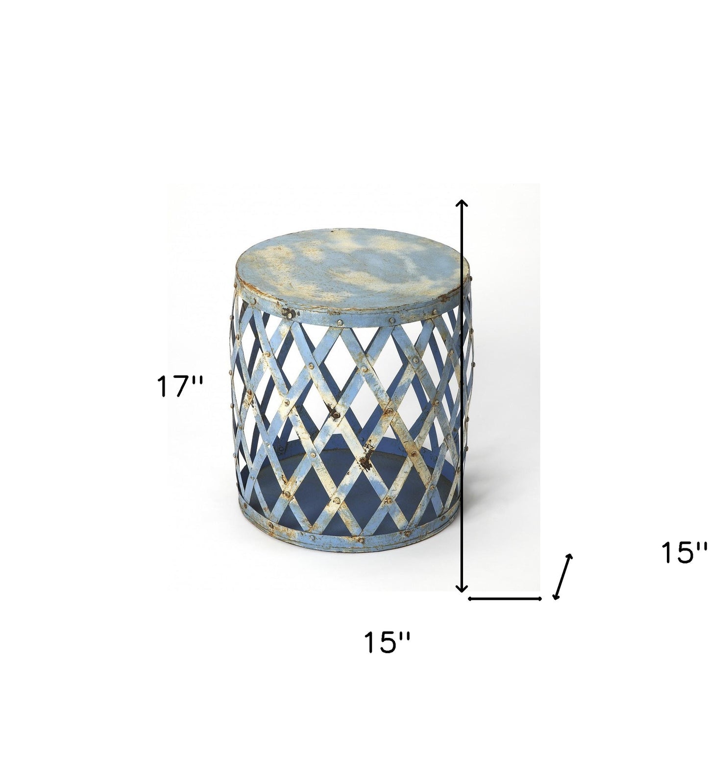 17" Rustic Blue Iron Lattice Round Top End Table-3