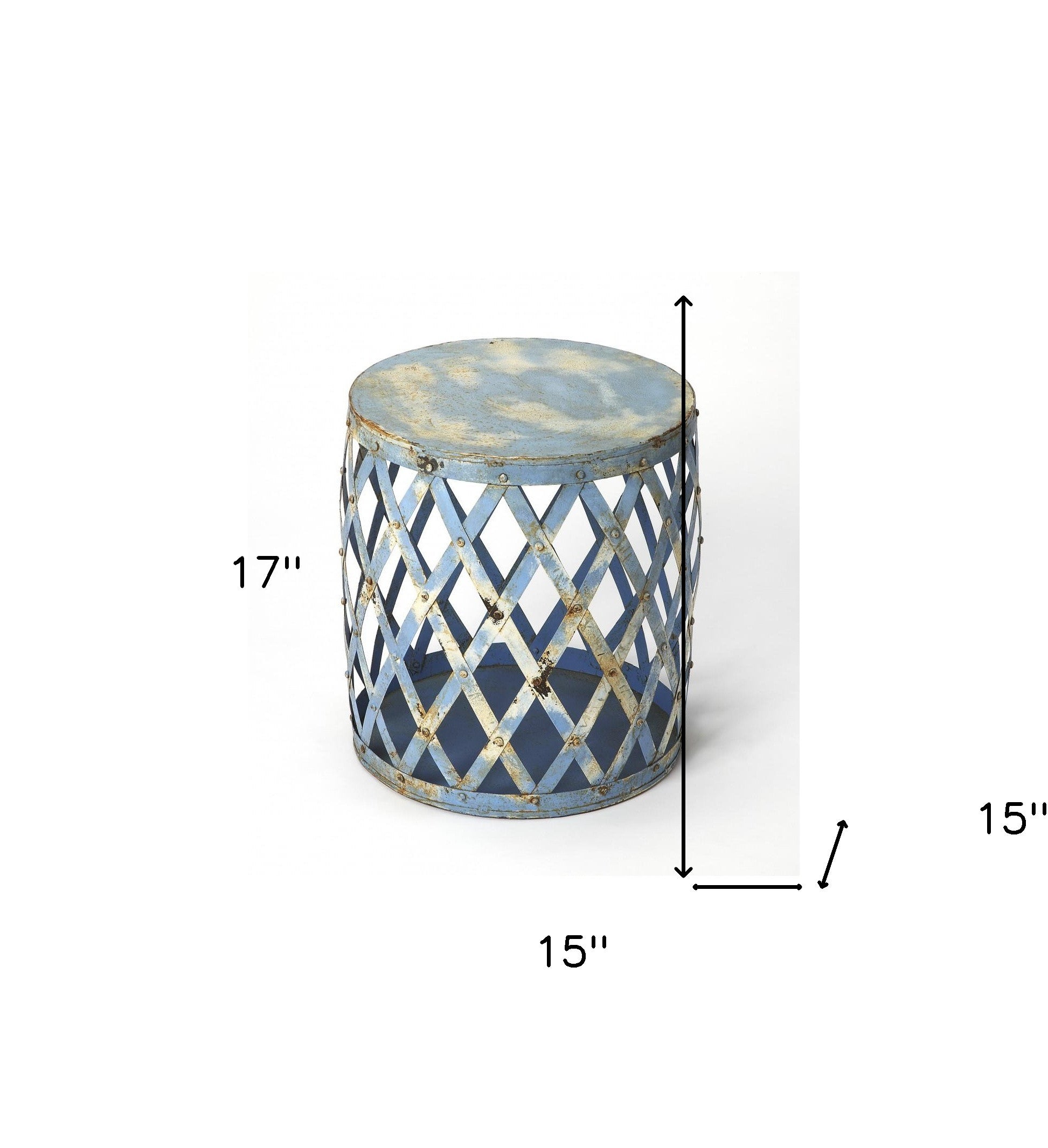 17" Rustic Blue Iron Lattice Round Top End Table-3