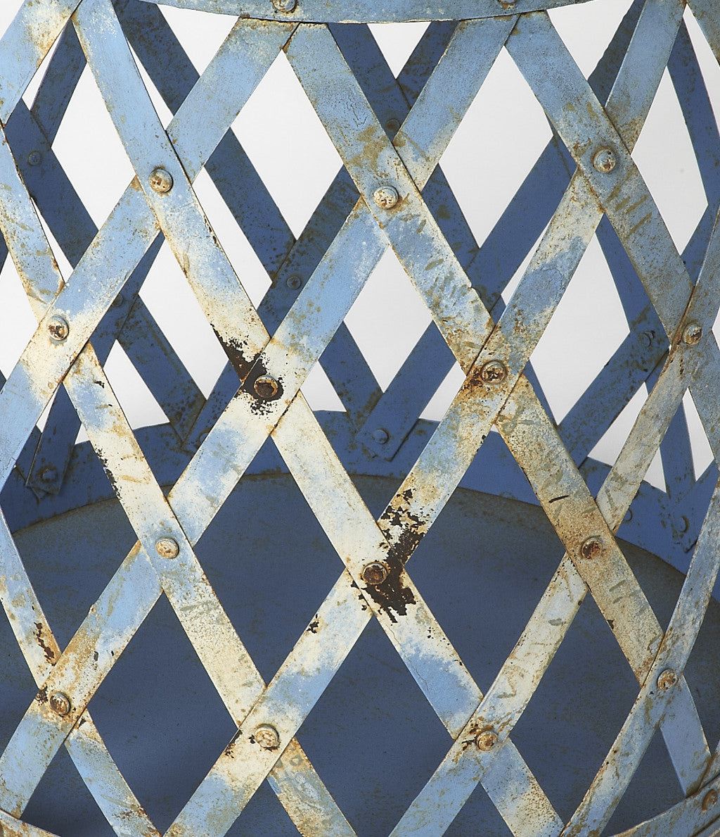 17" Rustic Blue Iron Lattice Round Top End Table-4
