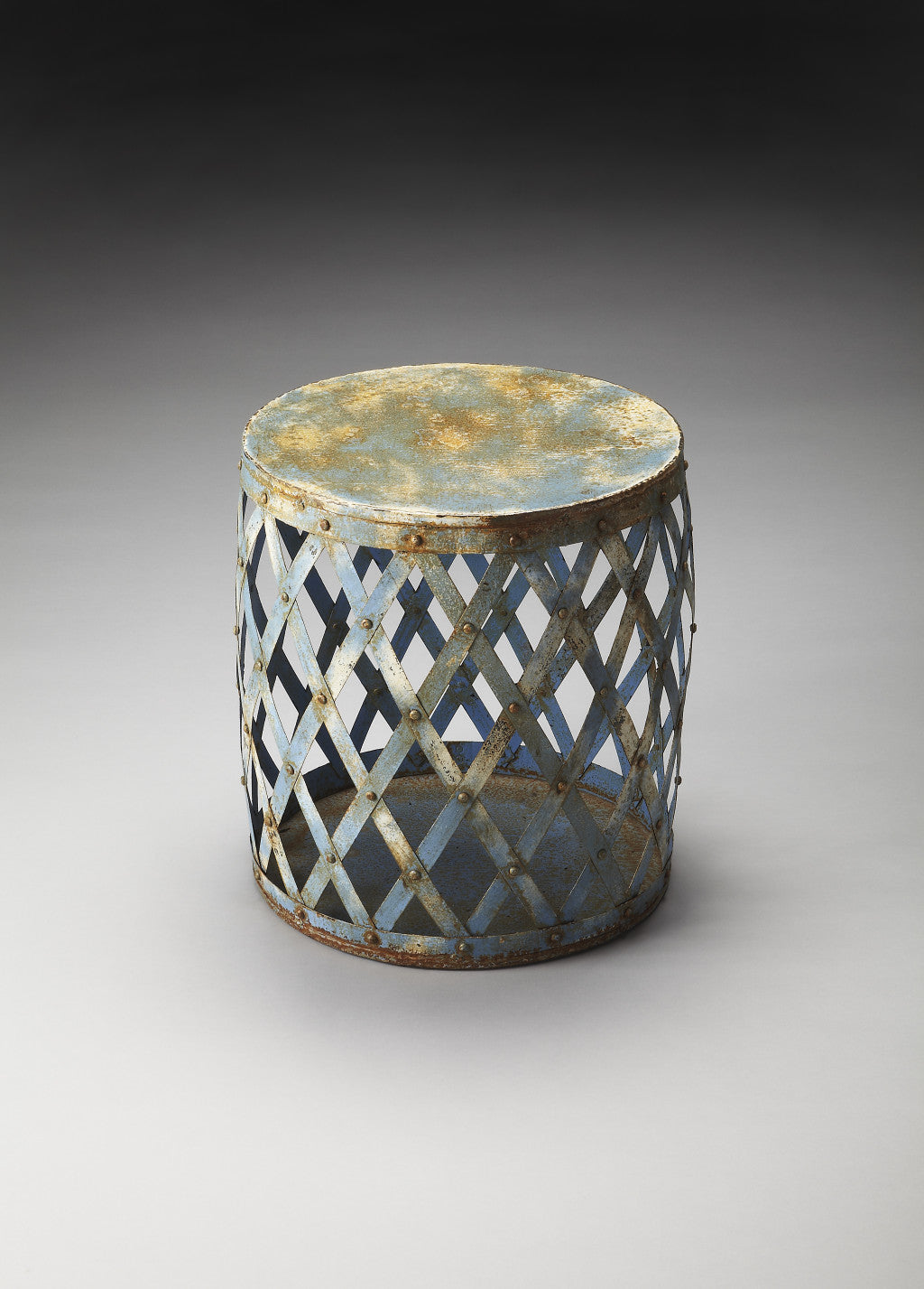 17" Rustic Blue Iron Lattice Round Top End Table-2