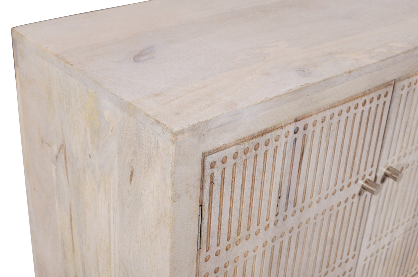 92" Ivory Carved Geometric Distressed Solid Wood Enclosed and Open Storage TV Stand-6