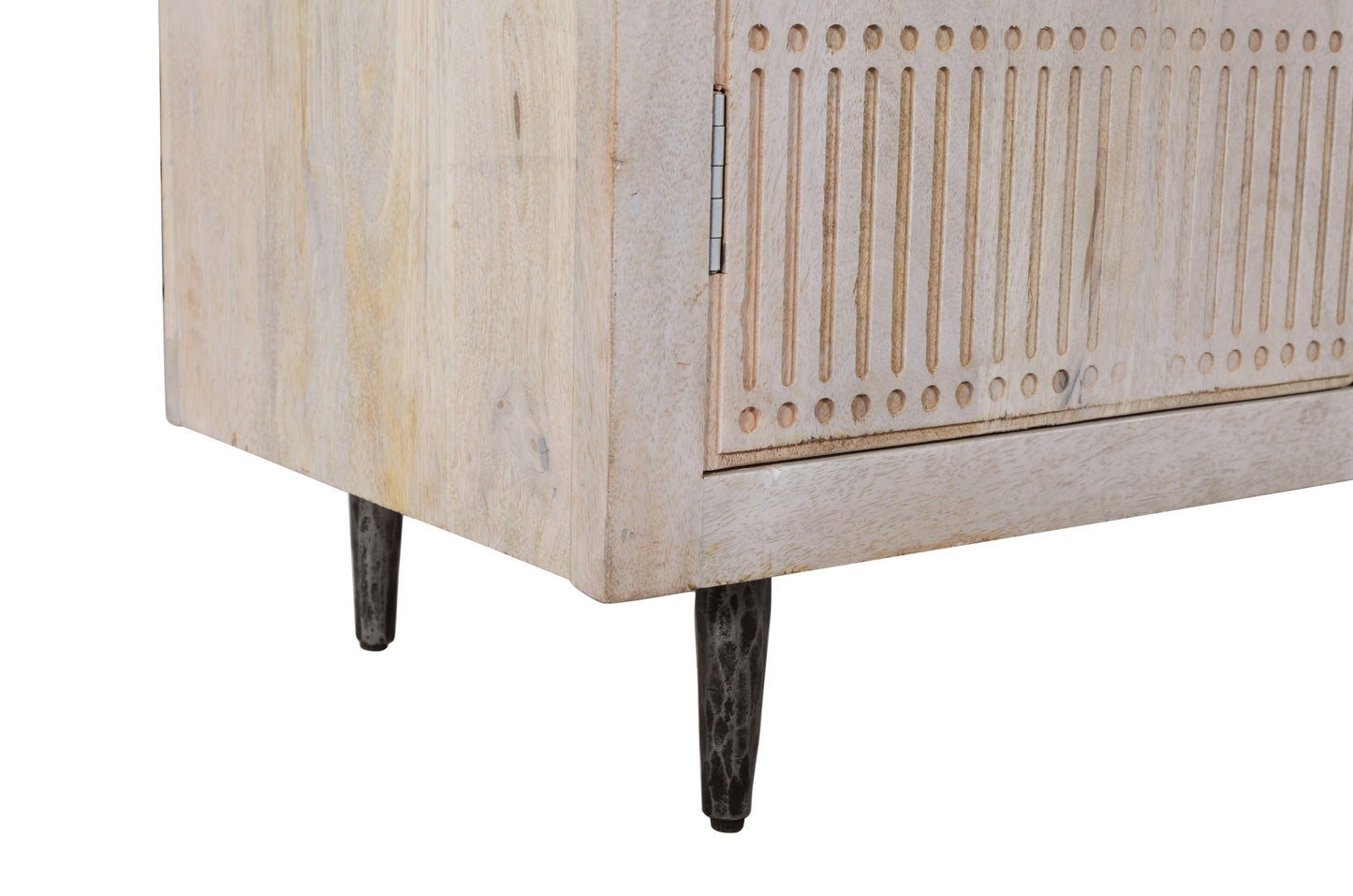 92" Ivory Carved Geometric Distressed Solid Wood Enclosed and Open Storage TV Stand-5