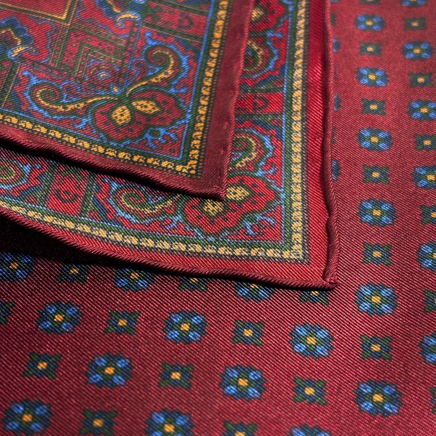 Burgundy Floral Ancient Madder Silk Pocket Square-4