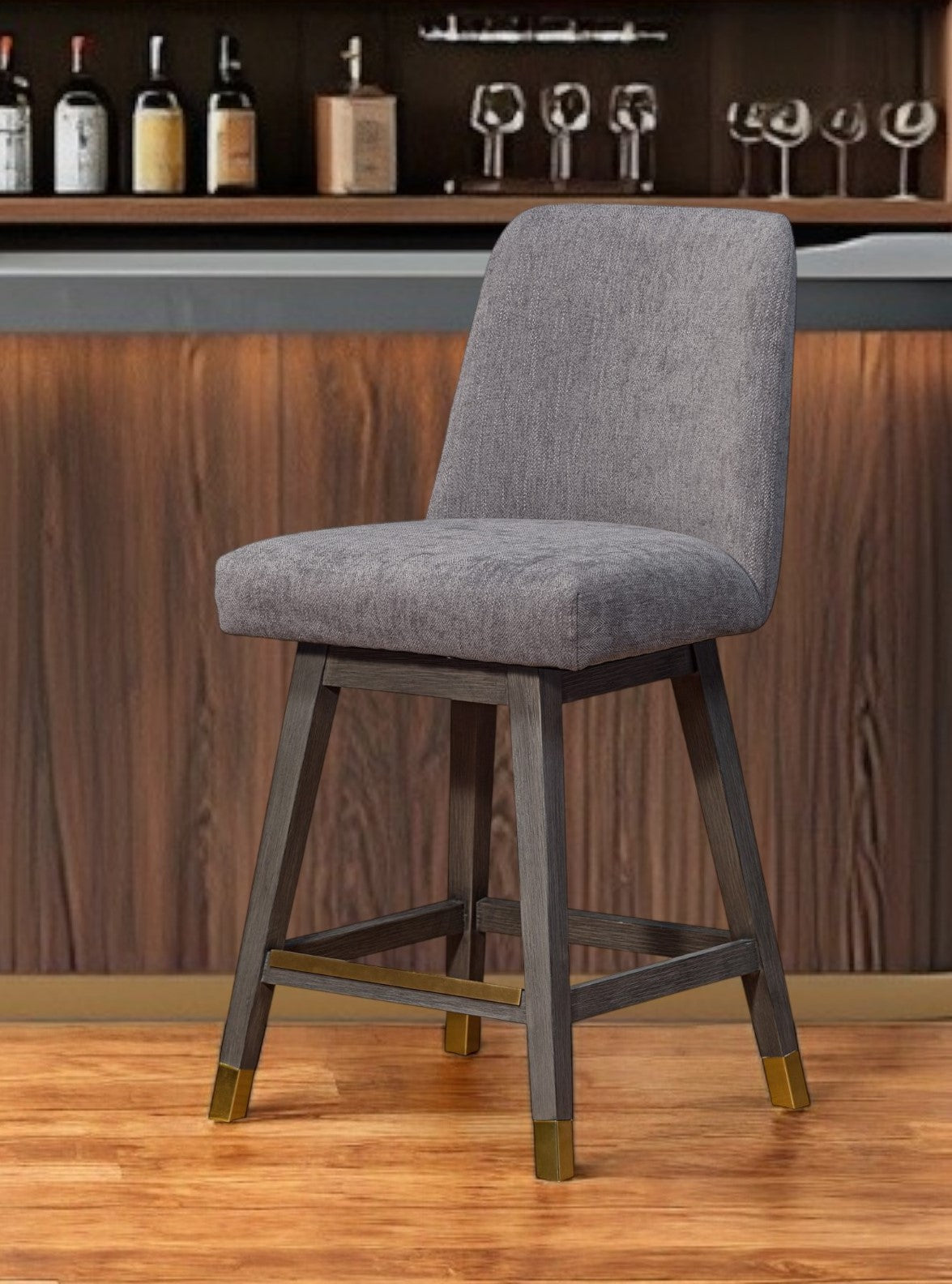 26" Taupe and Gray Solid Wood Counter Height Swivel Bar Chair-1