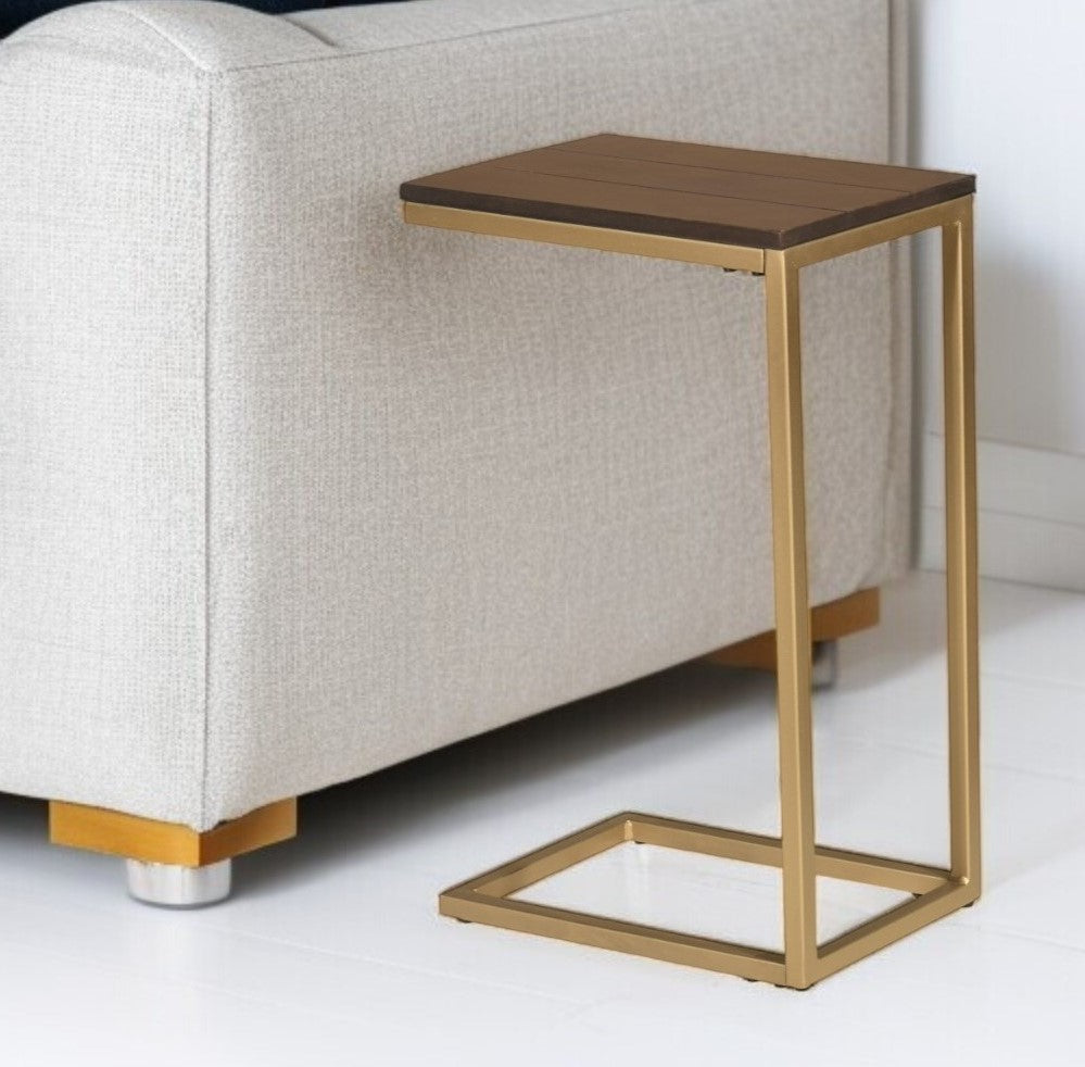 25" Dark Brown Solid Wood And Steel Frame End Table-0
