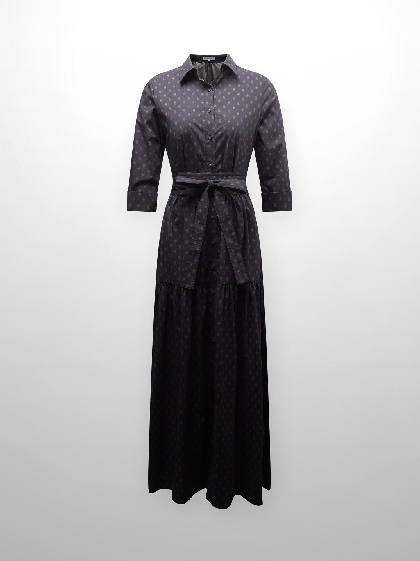 Printed Cotton Belted Shirtdress-Geometric-1