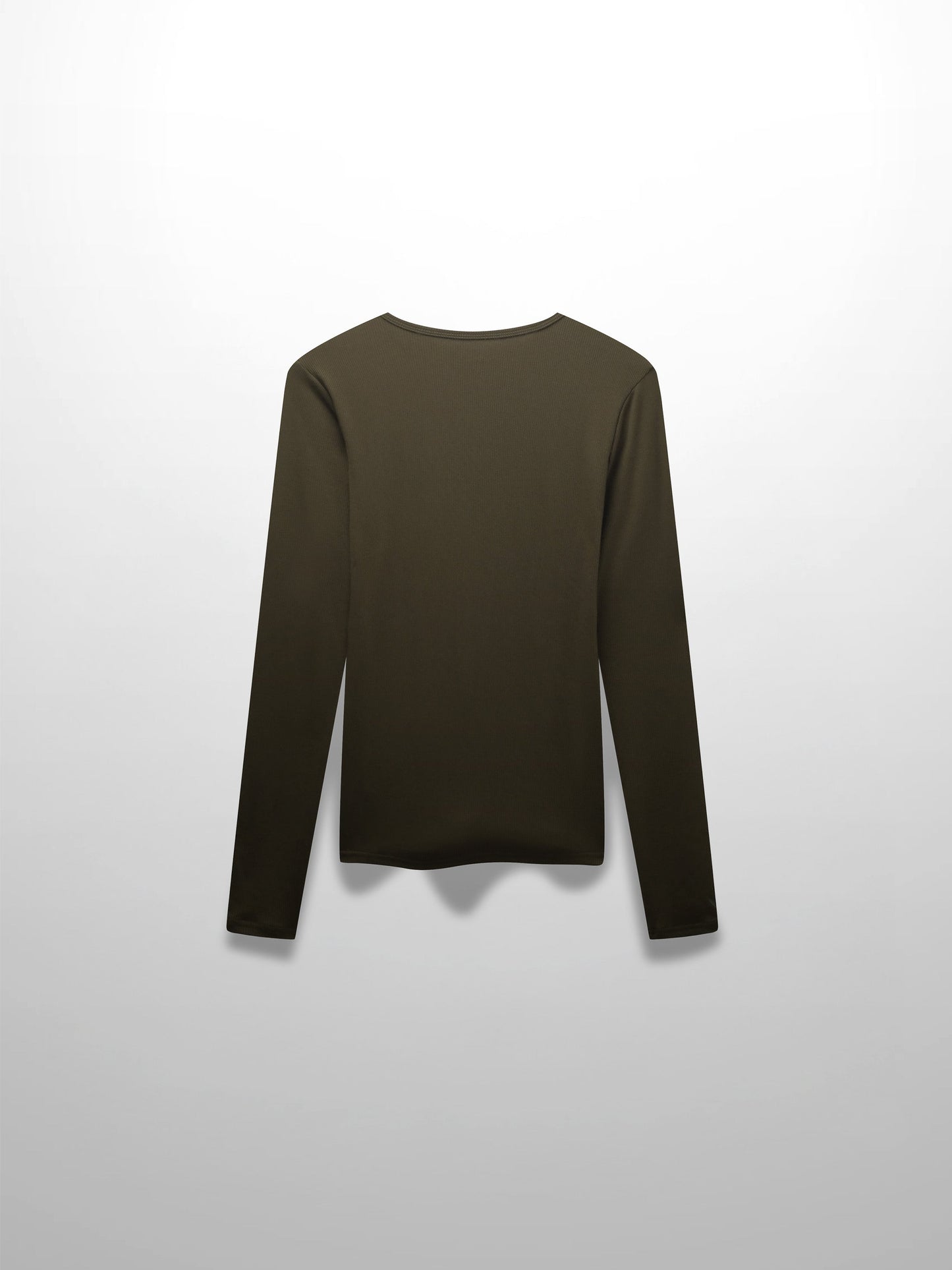 RIBBED HIGH V TEE LS-CHOCOLATE BROWN-1