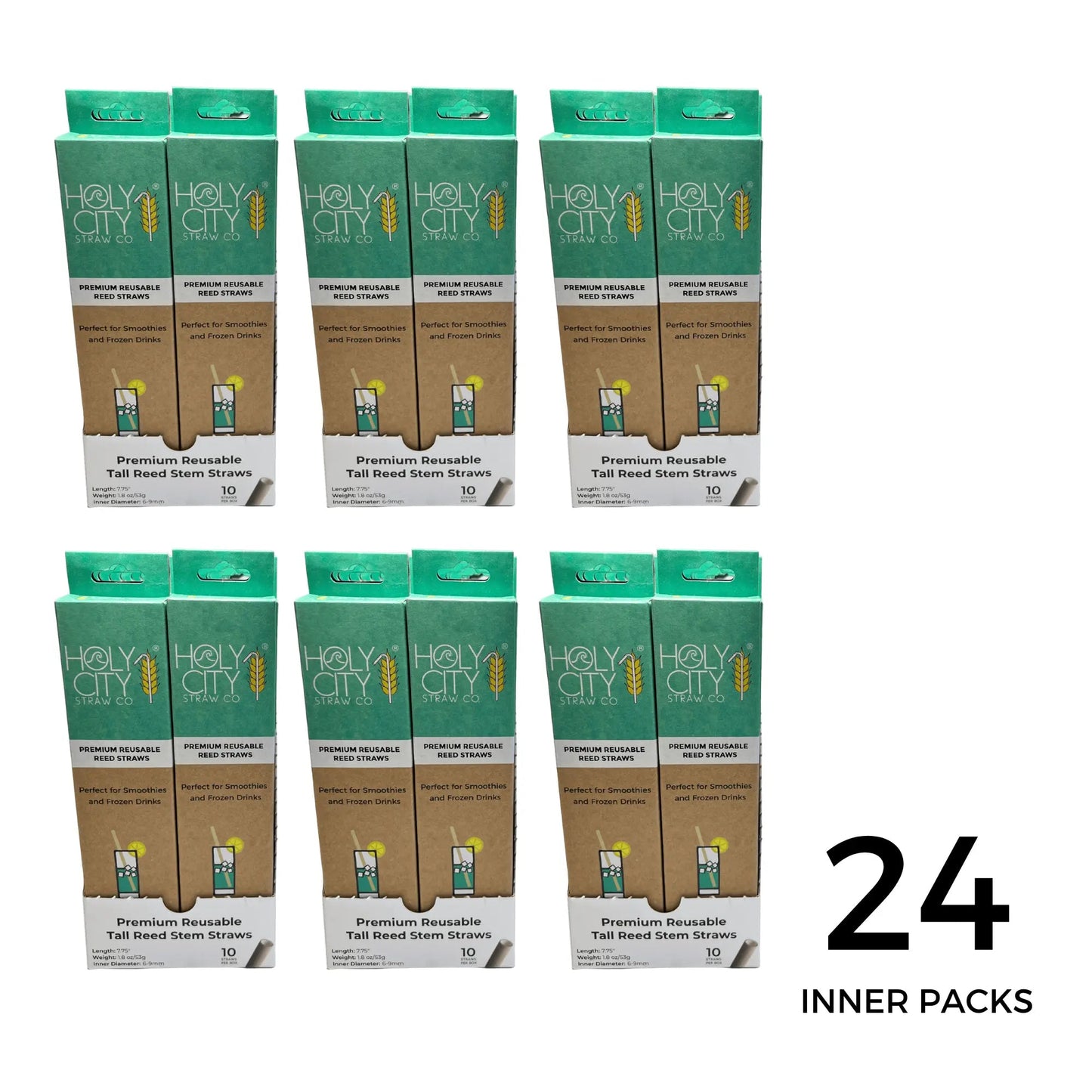 7.9" Jumbo Reed Stem Drinking Straws | Carton of 4 Cases | Each Case Contains 6 Inner packs | 20 x 10ct. Boxes-0