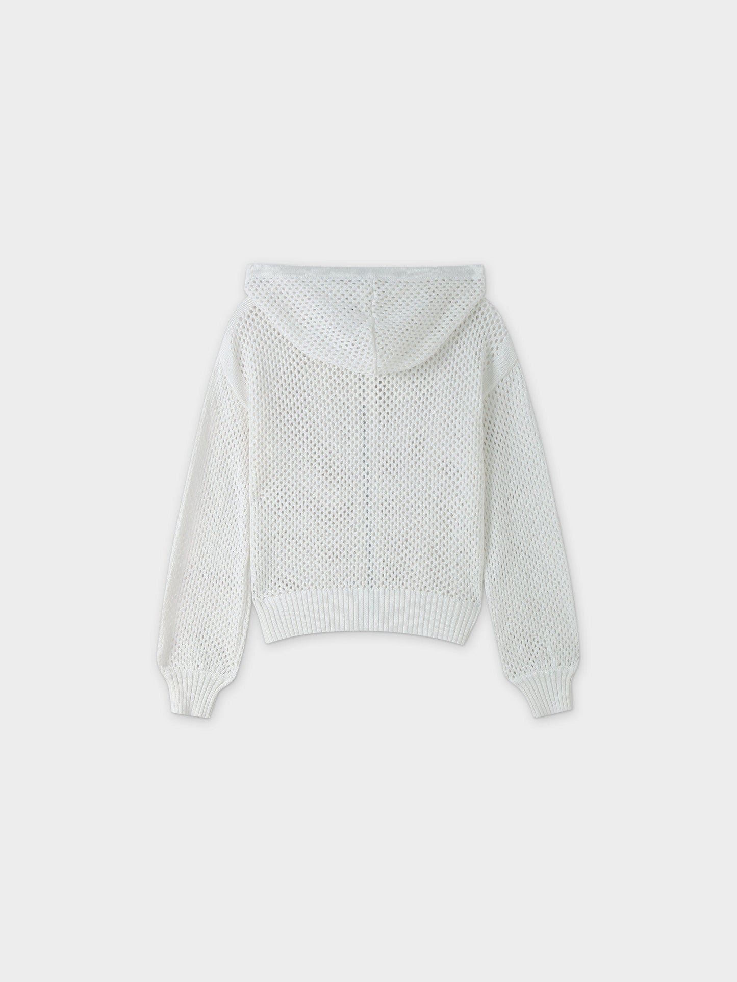 Zip Up Crochet Hoodie-White-2