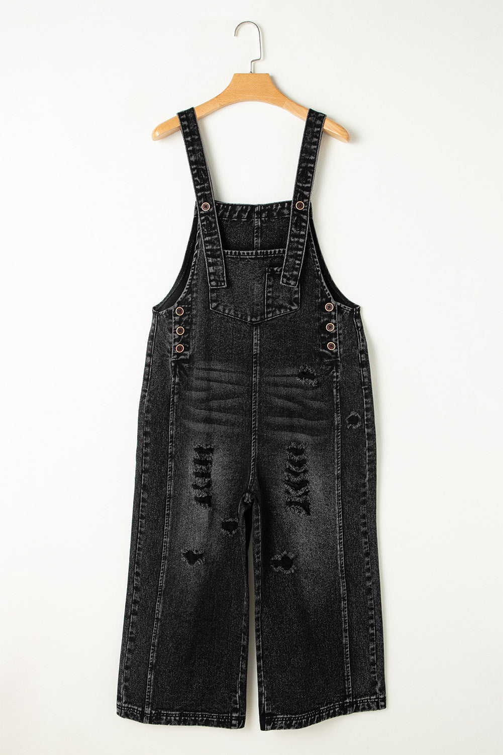 Baylor Distressed Bib Pocket Wide Leg Denim Overall-5