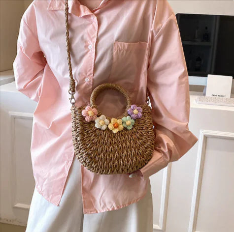 Floral Straw Woven Handbag