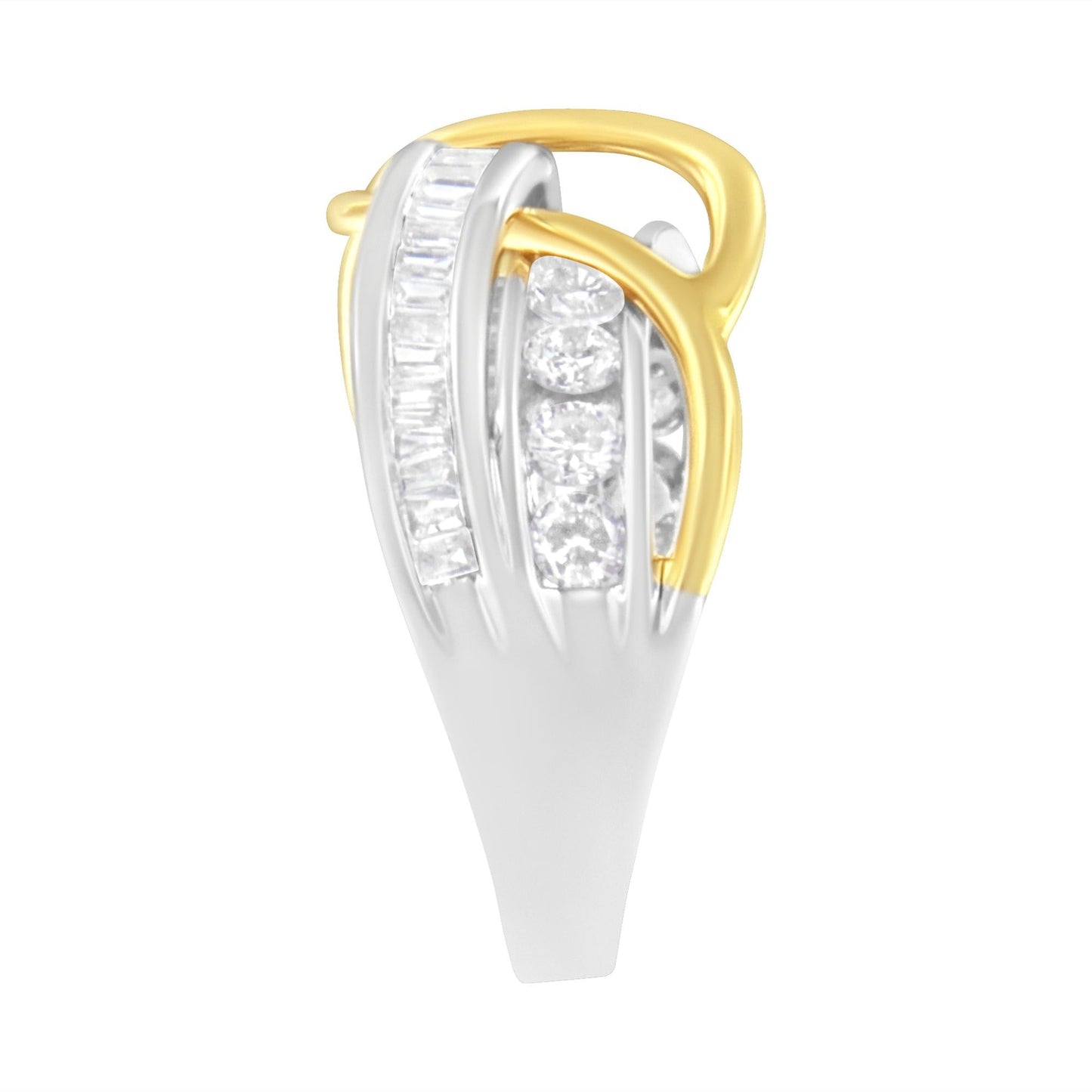 10K White and Yellow Gold 1 1/10 cttw Channel-Set Diamond Bypass Band Ring (J Color, I3 Clarity)-4