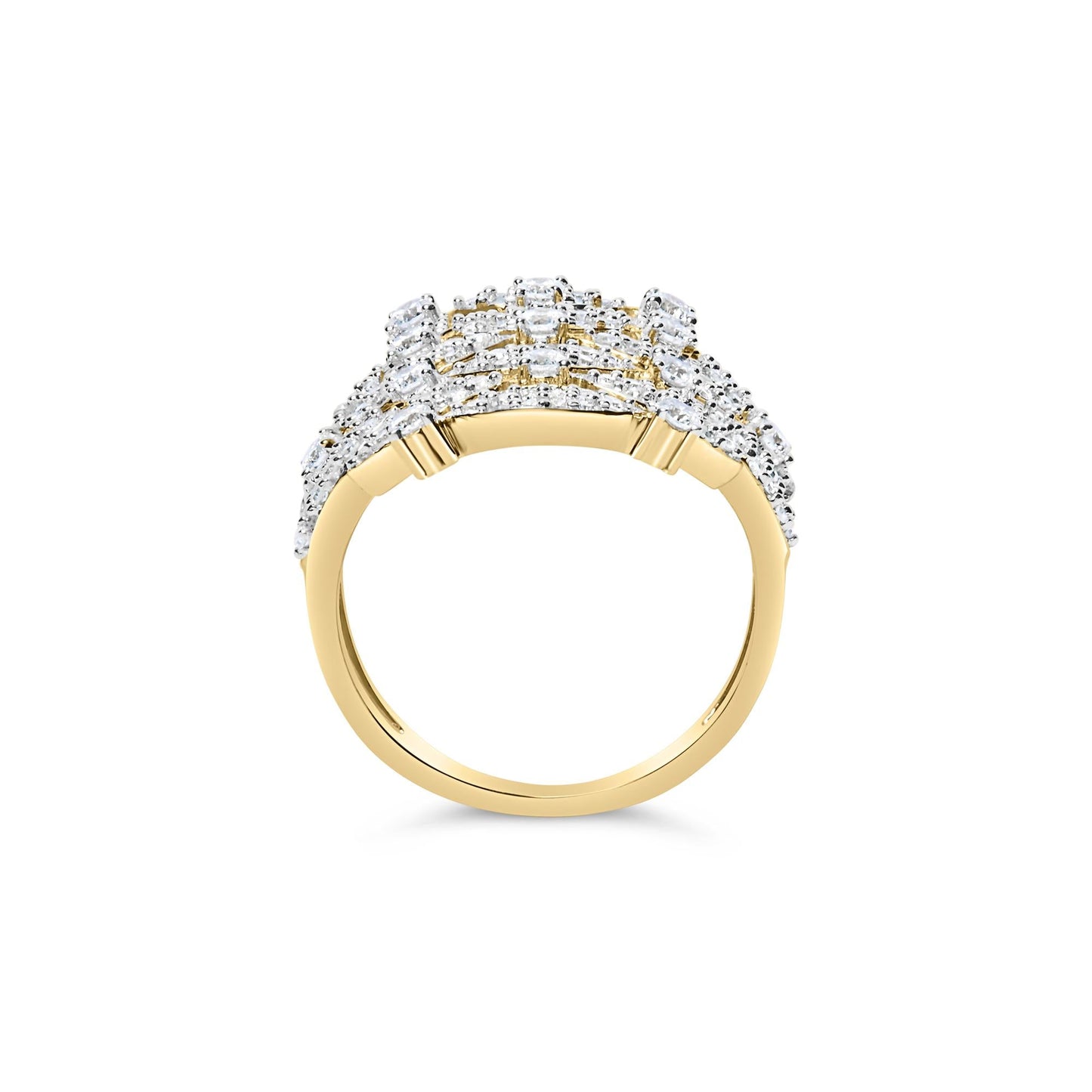 14K Yellow Gold 1.0 Cttw Diamond Geometric Stacked Open Cocktail Ring (I-J Color, I1-I2 Clarity)-4