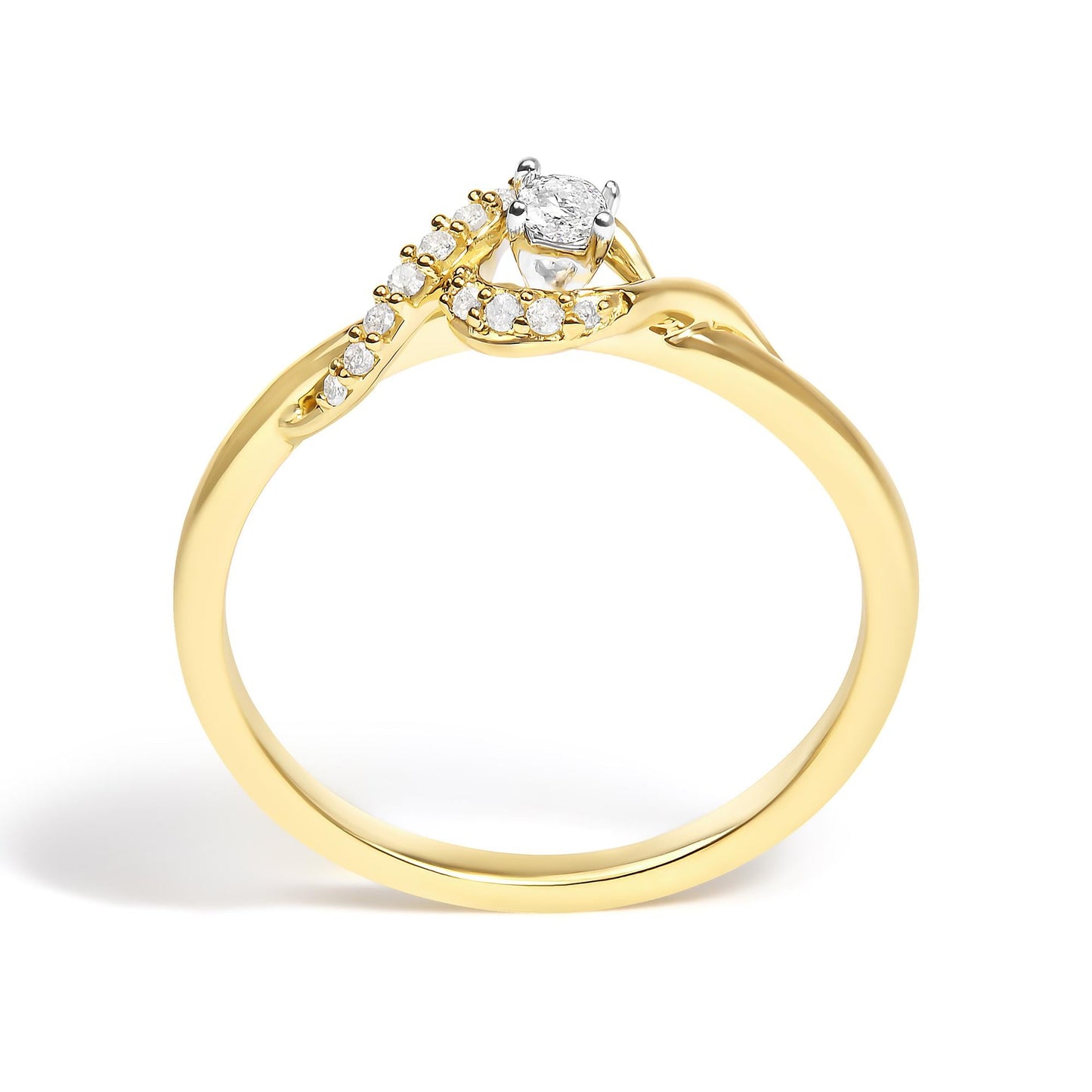 14K Yellow Gold Flash Plated .925 Sterling Silver 1/6 Cttw Diamond Swirl and Halo Promise Ring (I-J Color, I3 Clarity)-4