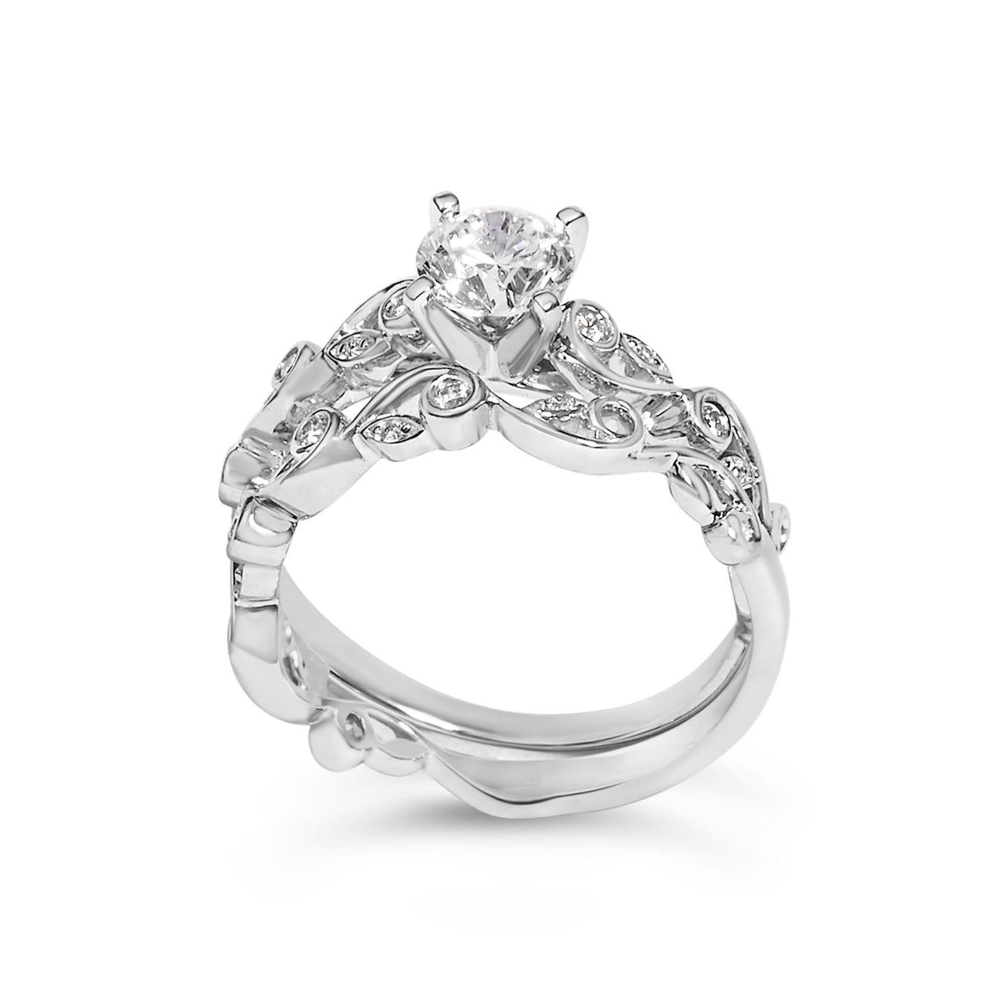 14K White Gold Lab Grown Diamond 1.0 Cttw Vintage Style Engagement Ring and Band Set-4
