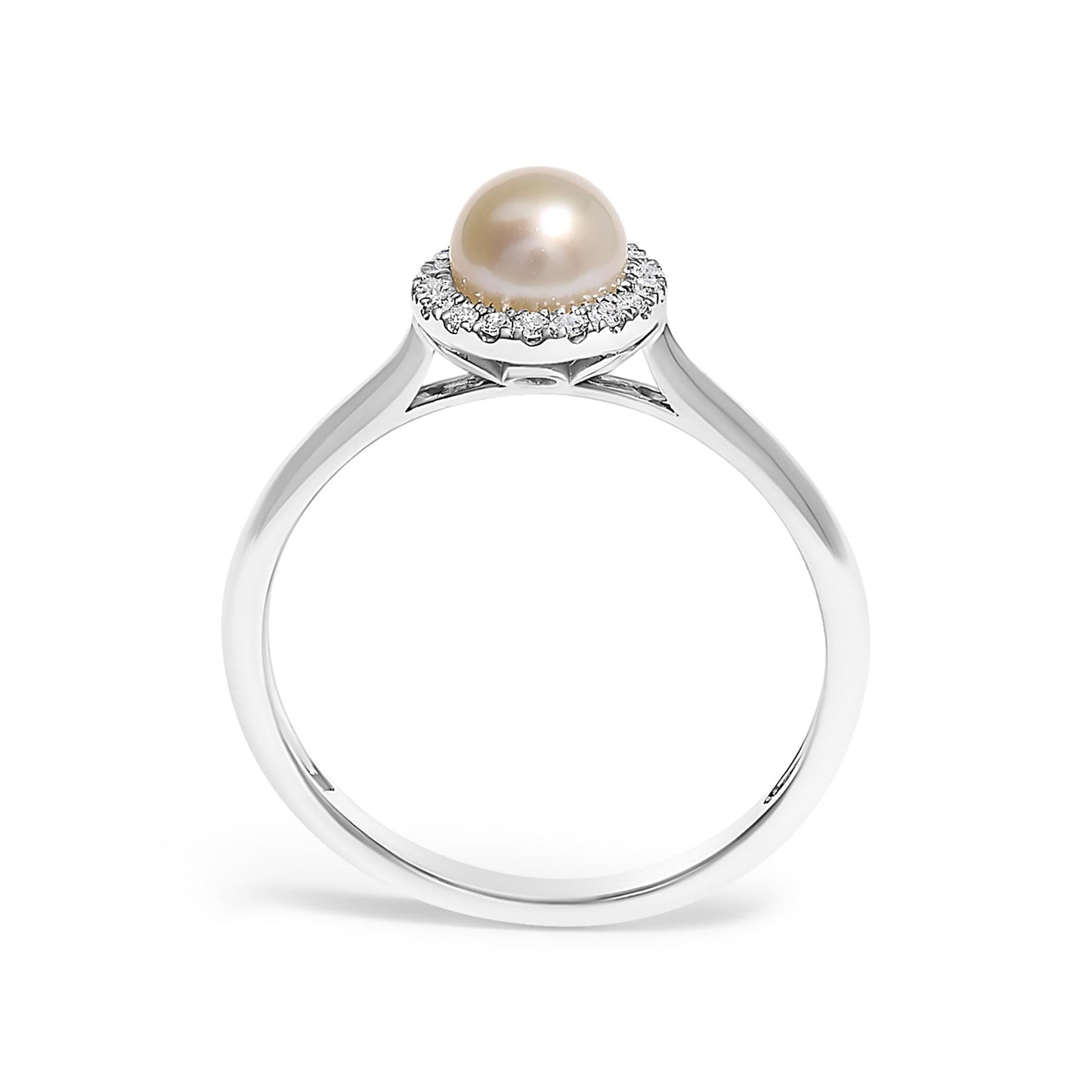 10K White Gold 5MM Cultured Freshwater Pearl and Diamond Halo Ring (I-J Color, I1-I2 Clarity)-4