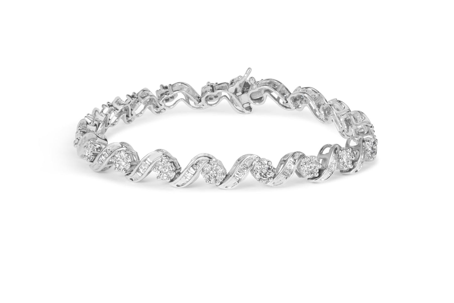 14K White Gold 2.00 Cttw Diamond Cluster and Spiral Link Bracelet (I-J Color, I1-I2 Clarity) - 7"-4
